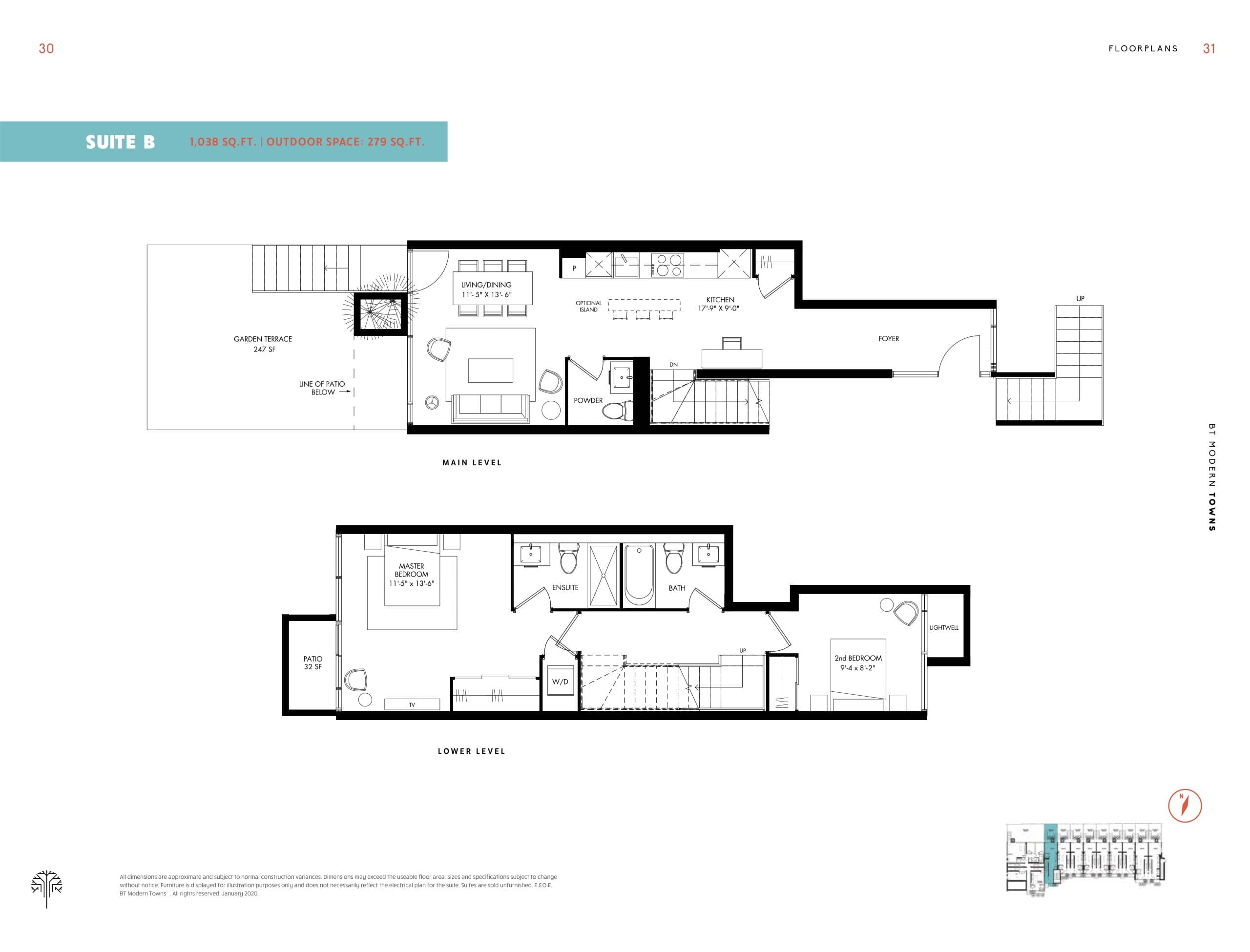 Suite B Floor Plan at BT Modern Towns Bayview Village - 1038 sq.ft