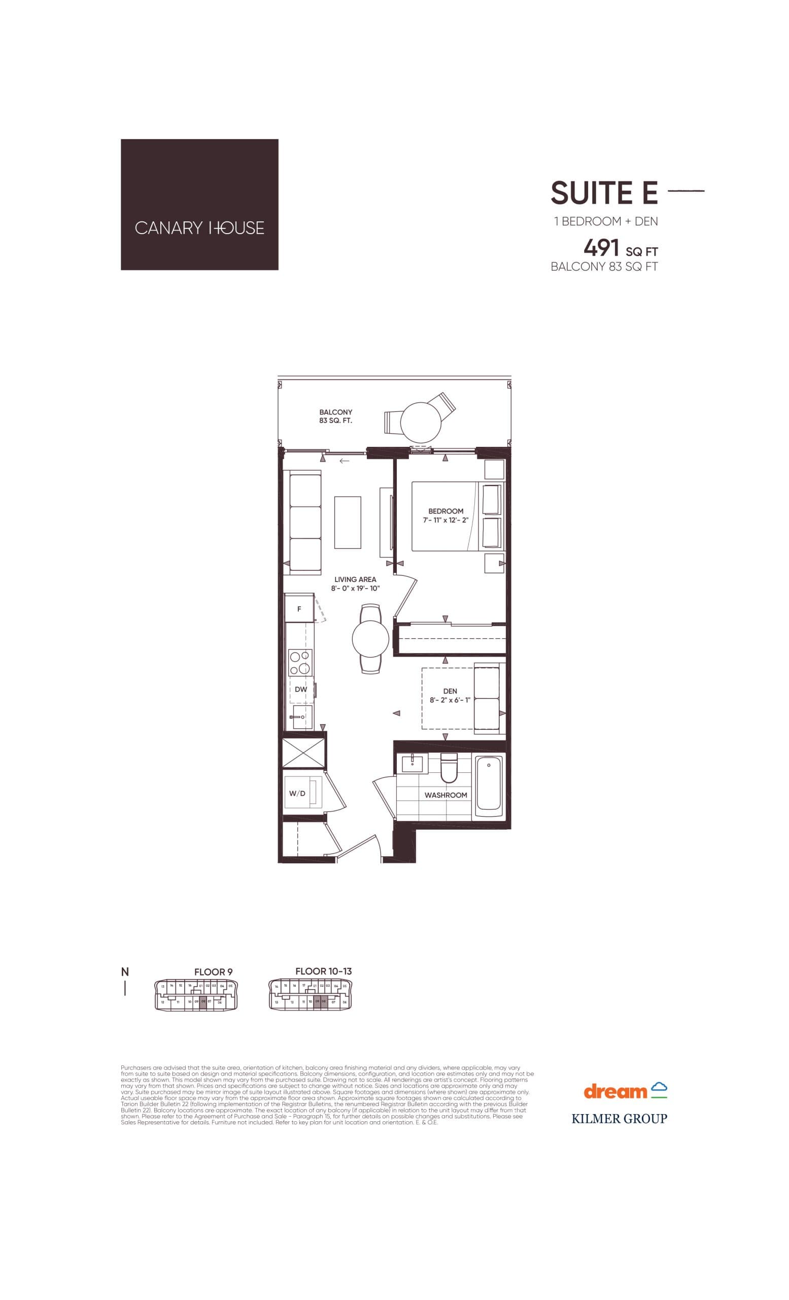 Suite E Floor Plan at Canary House Condos - 491 sq.ft