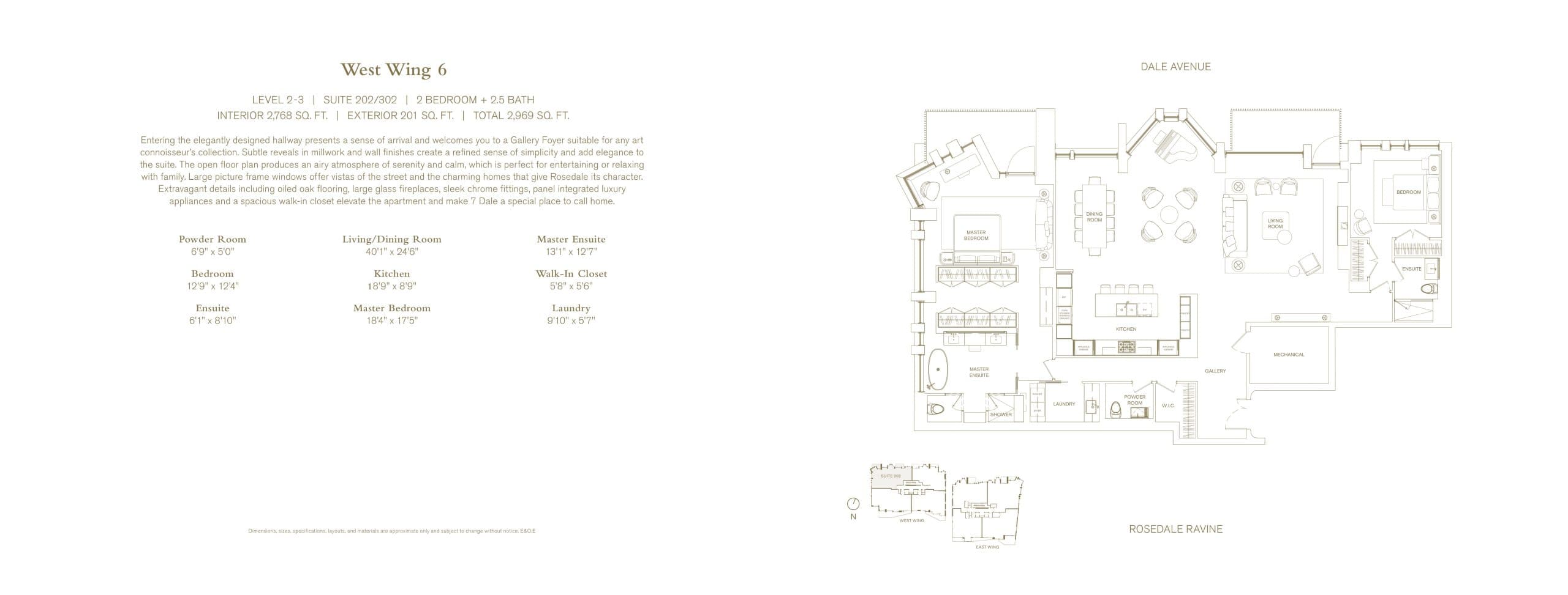 West Wing 6 Floor Plan at No. 7 Rosedale Condos - 2768 sq.ft