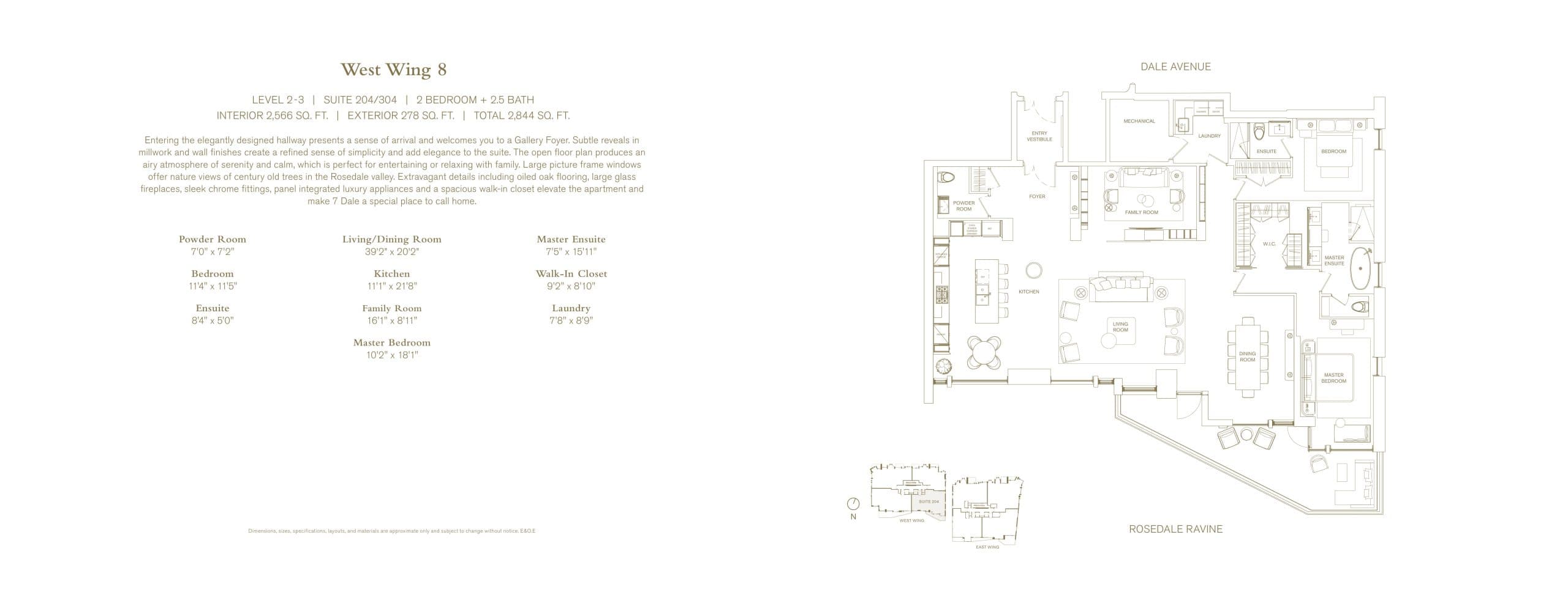 West Wing 8 Floor Plan at No. 7 Rosedale Condos - 2566 sq.ft