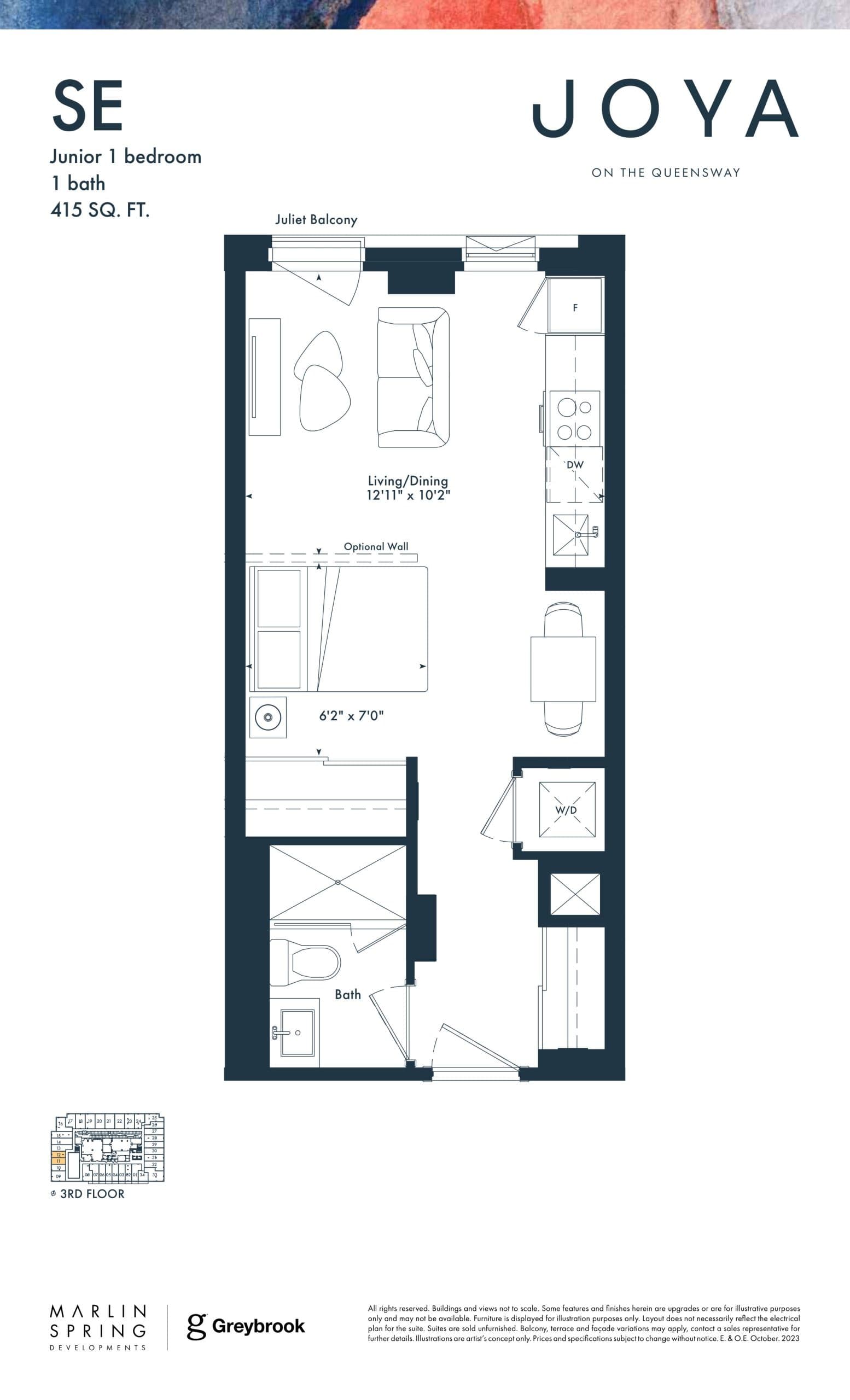 SE Floor Plan at JOYA Condos - 415 sq.ft