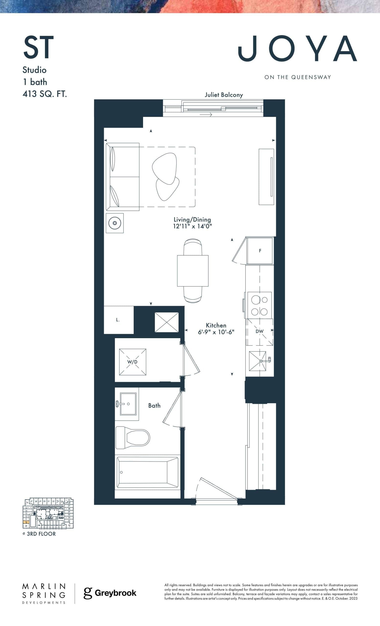 ST Floor Plan at JOYA Condos - 413 sq.ft