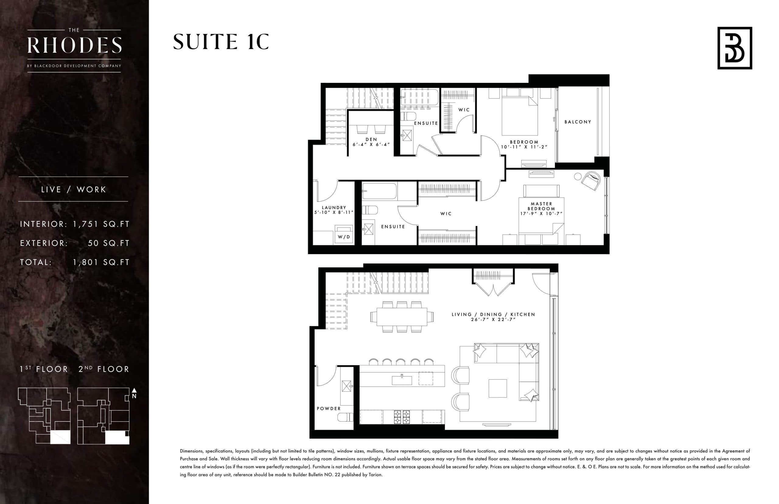 Suite 1C Floor Plan at The Rhodes Condos - 1751 sq.ft