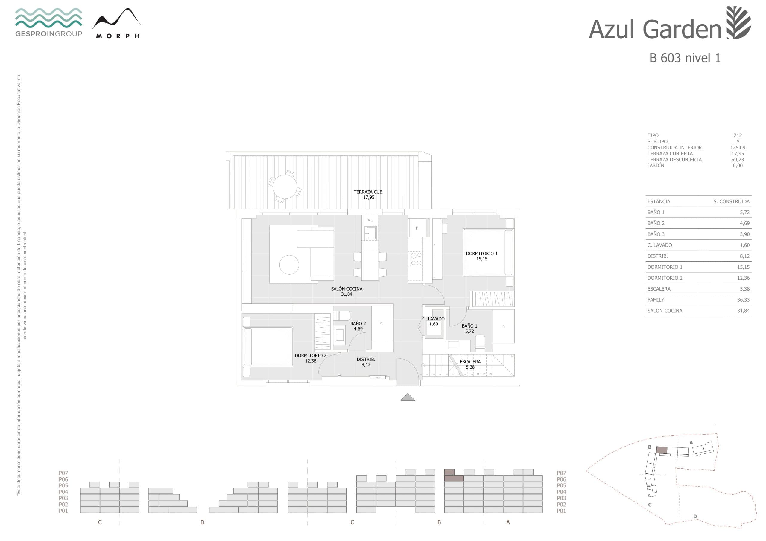 B603 nivel 1 Floor Plan at Azul Garden Condos - 1346 sq.ft