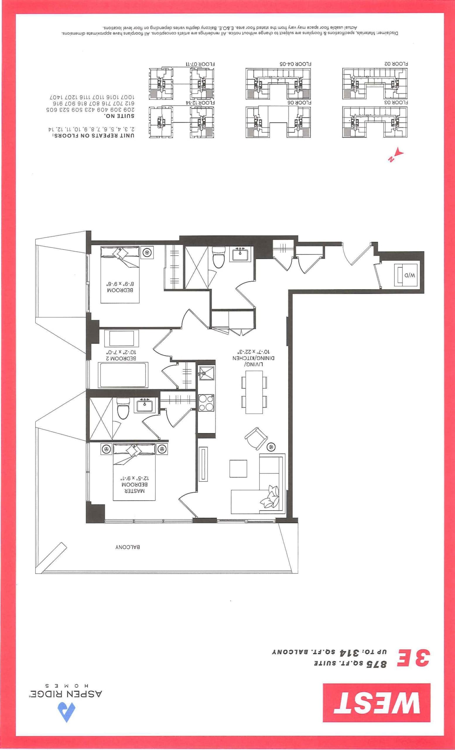 3E Floor Plan at WEST Condos - 875 sq.ft