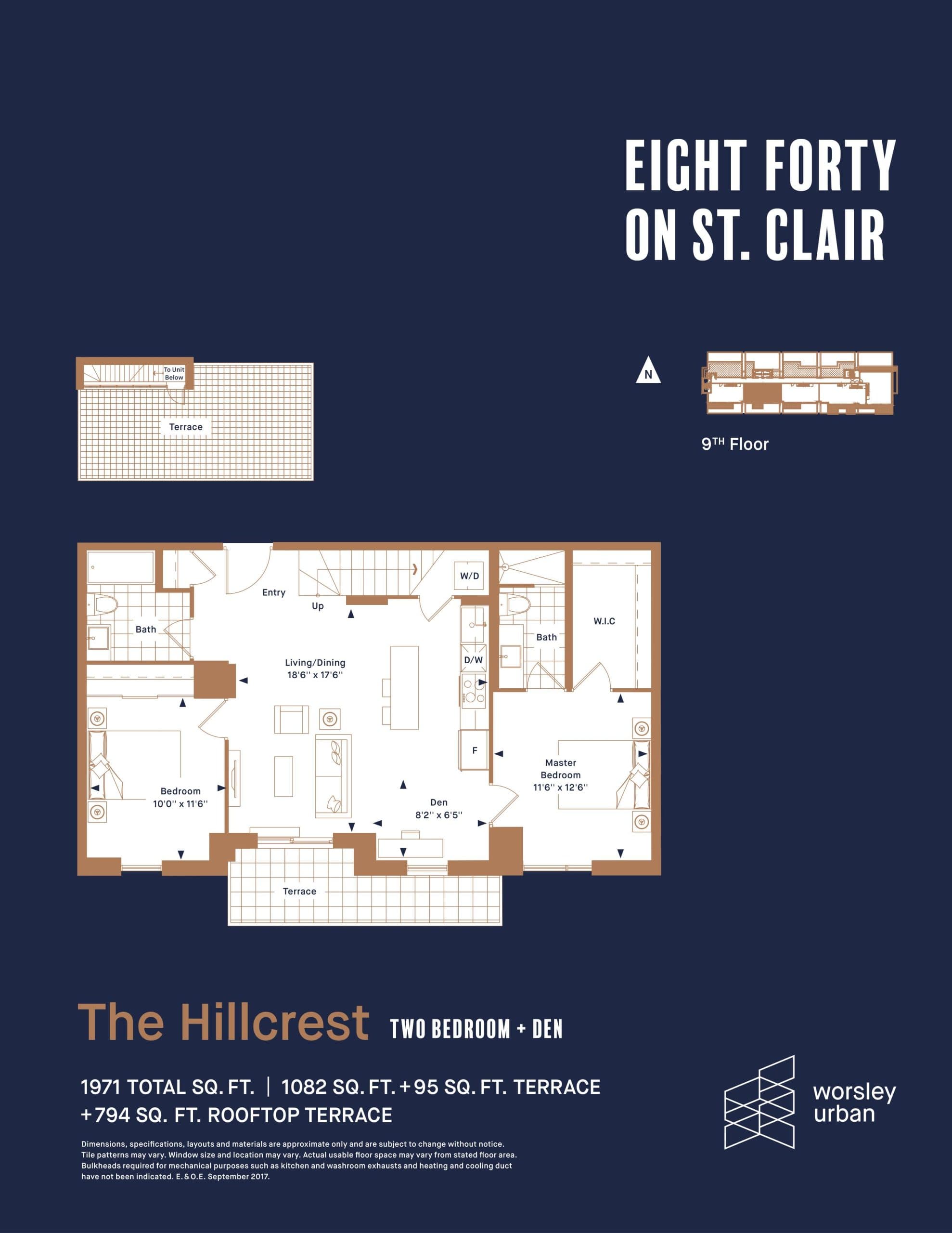 The Hillcrest Floor Plan at Eight Forty Condos - 1082 sq.ft