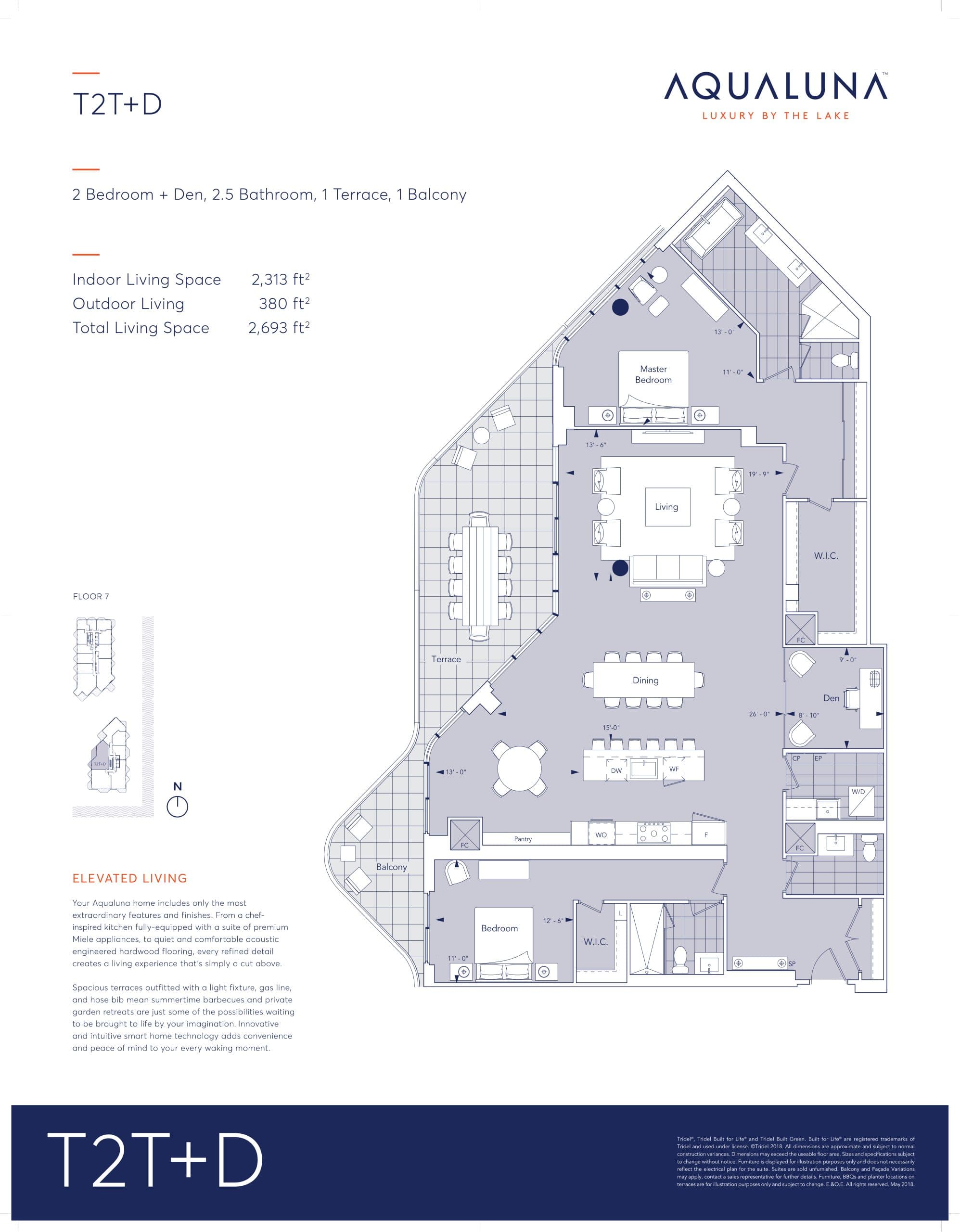 T2T+D (Suite 815) Floor Plan at Aqualuna at Bayside Condos - 2313 sq.ft