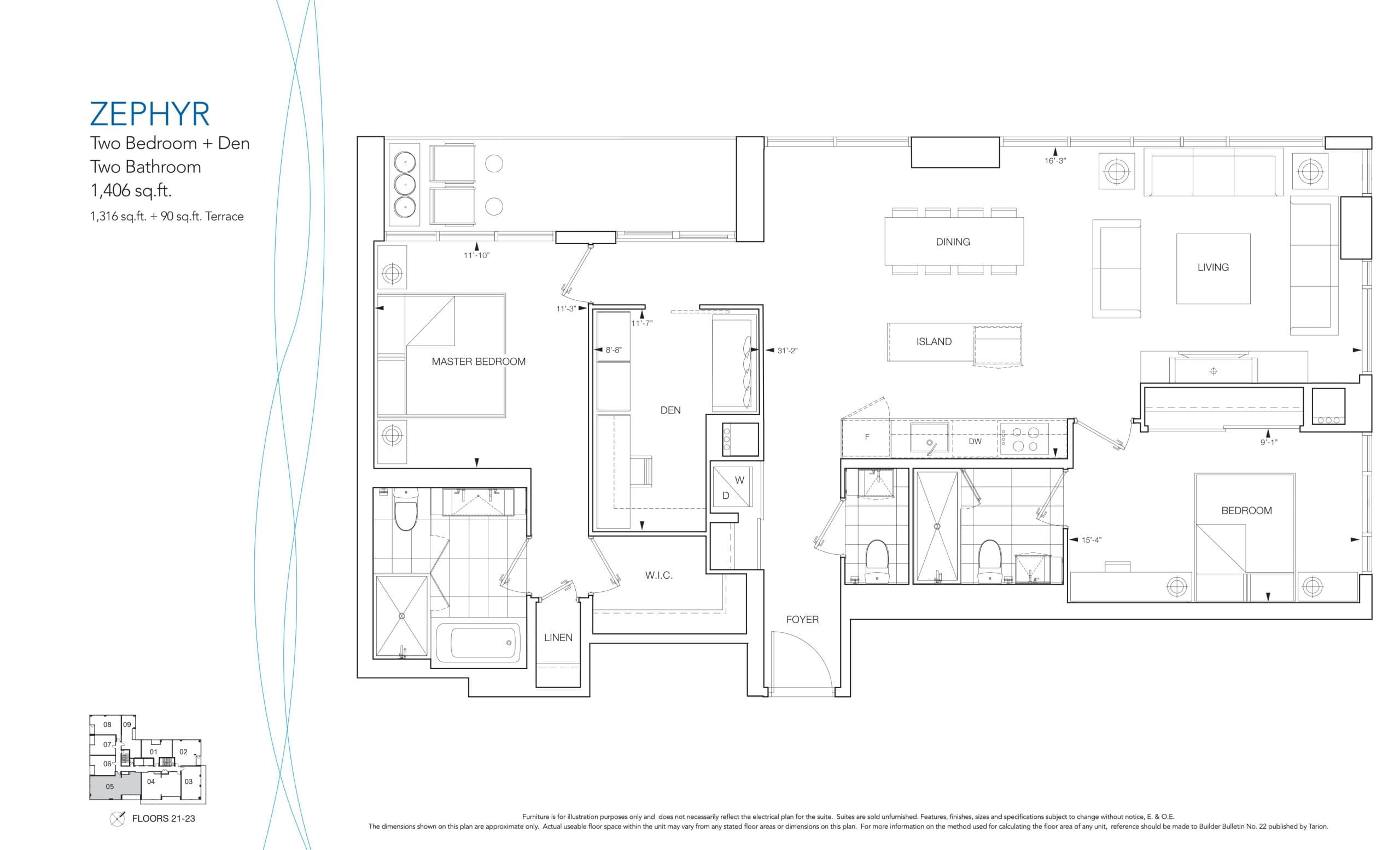 Zephyr Floor Plan at Nautique Lakefront Residences - 1316 sq.ft
