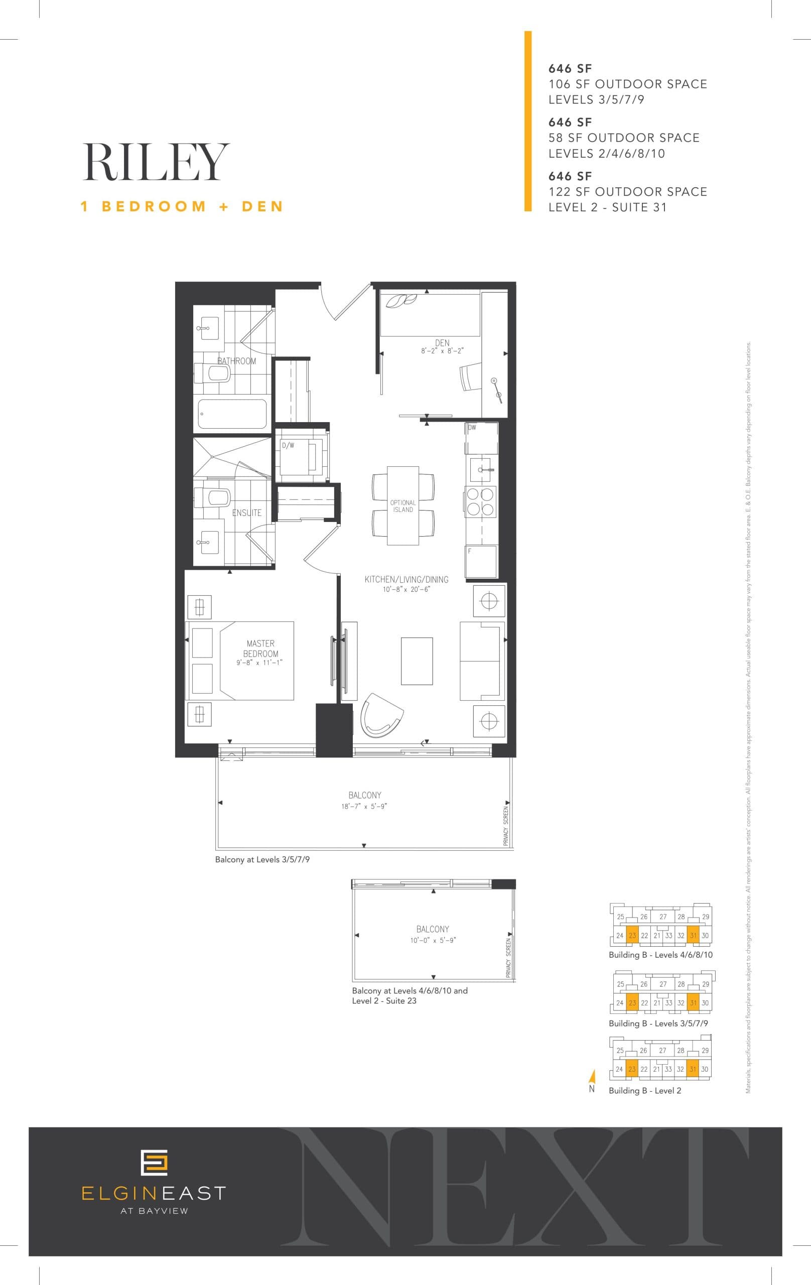 Riley Floor Plan at NEXT - Elgin East Phase 2 Condos - 646 sq.ft