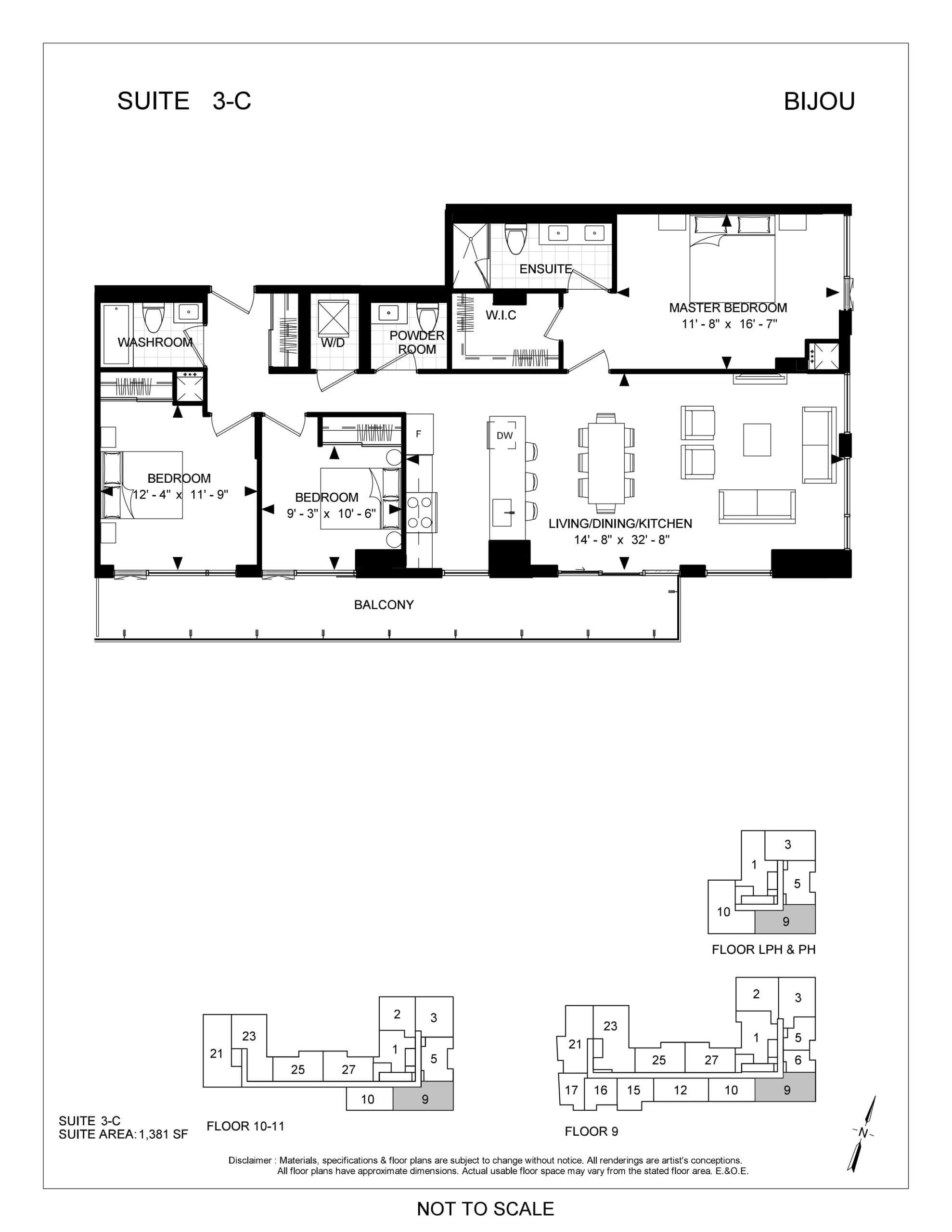 Suite 3-C Floor Plan at Bijou On Bloor Condos - 1381 sq.ft
