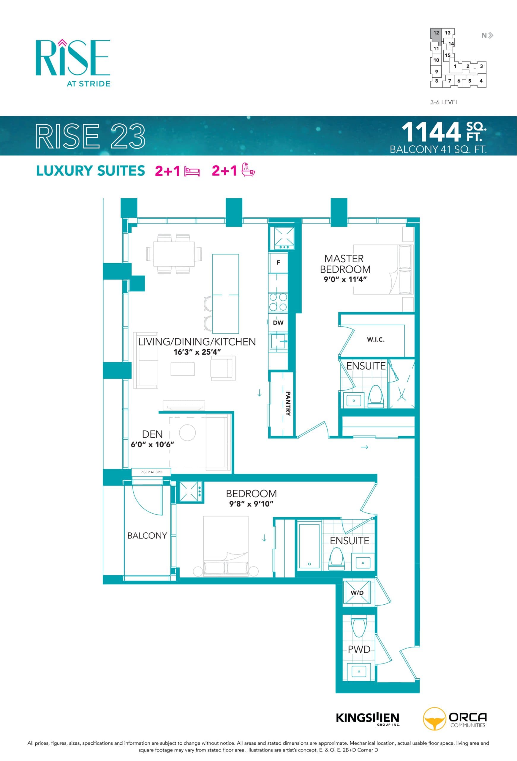 Rise 23 Floor Plan at Rise at Stride Condos - 1144 sq.ft