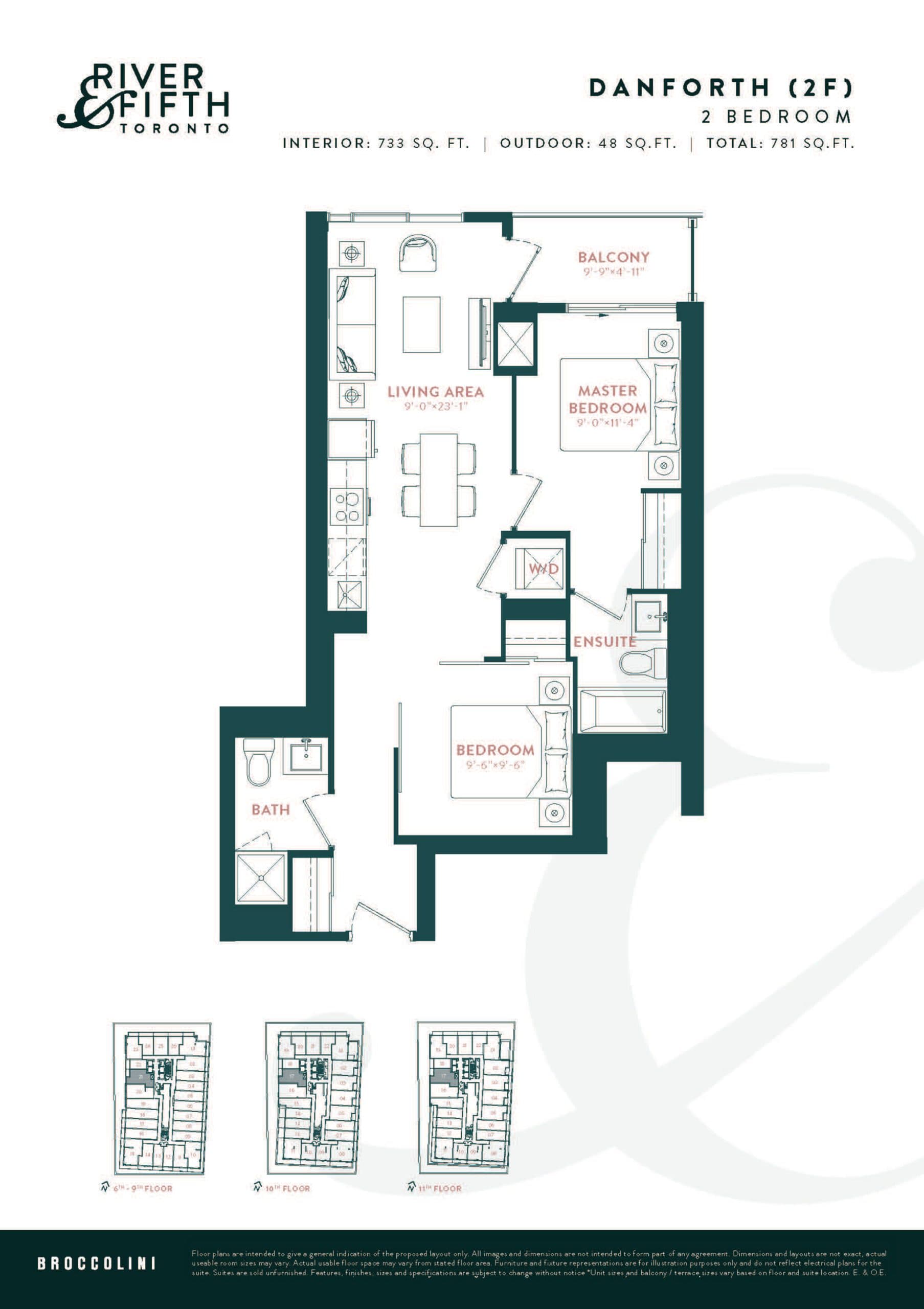 Danforth (2F) Floor Plan at River & Fifth Condos - 733 sq.ft