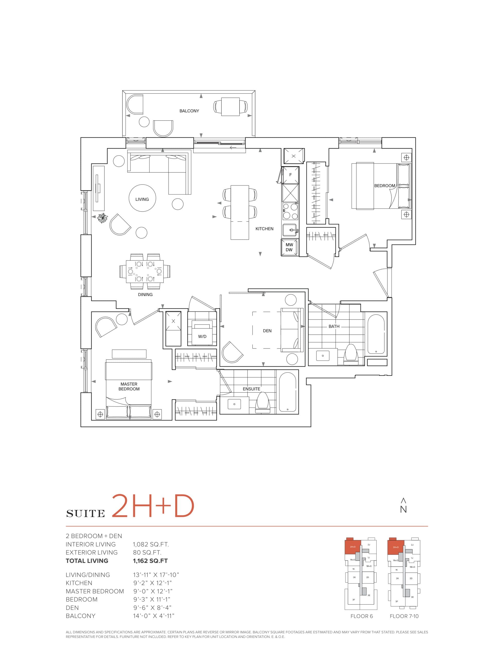 Suite 2H+D Floor Plan at 900 St. Clair West Condos - 1082 sq.ft