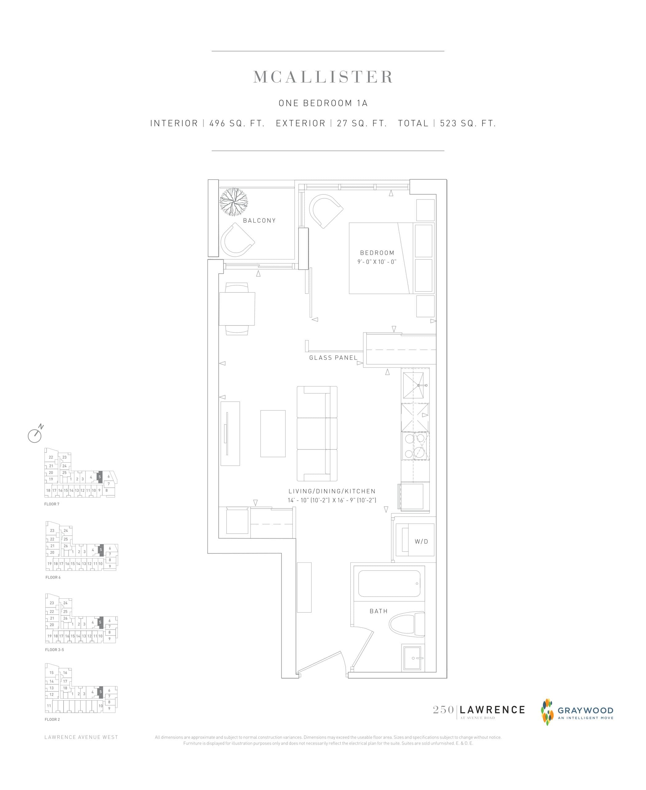 McAllister Floor Plan at 250 Lawrence Condos - 496 sq.ft
