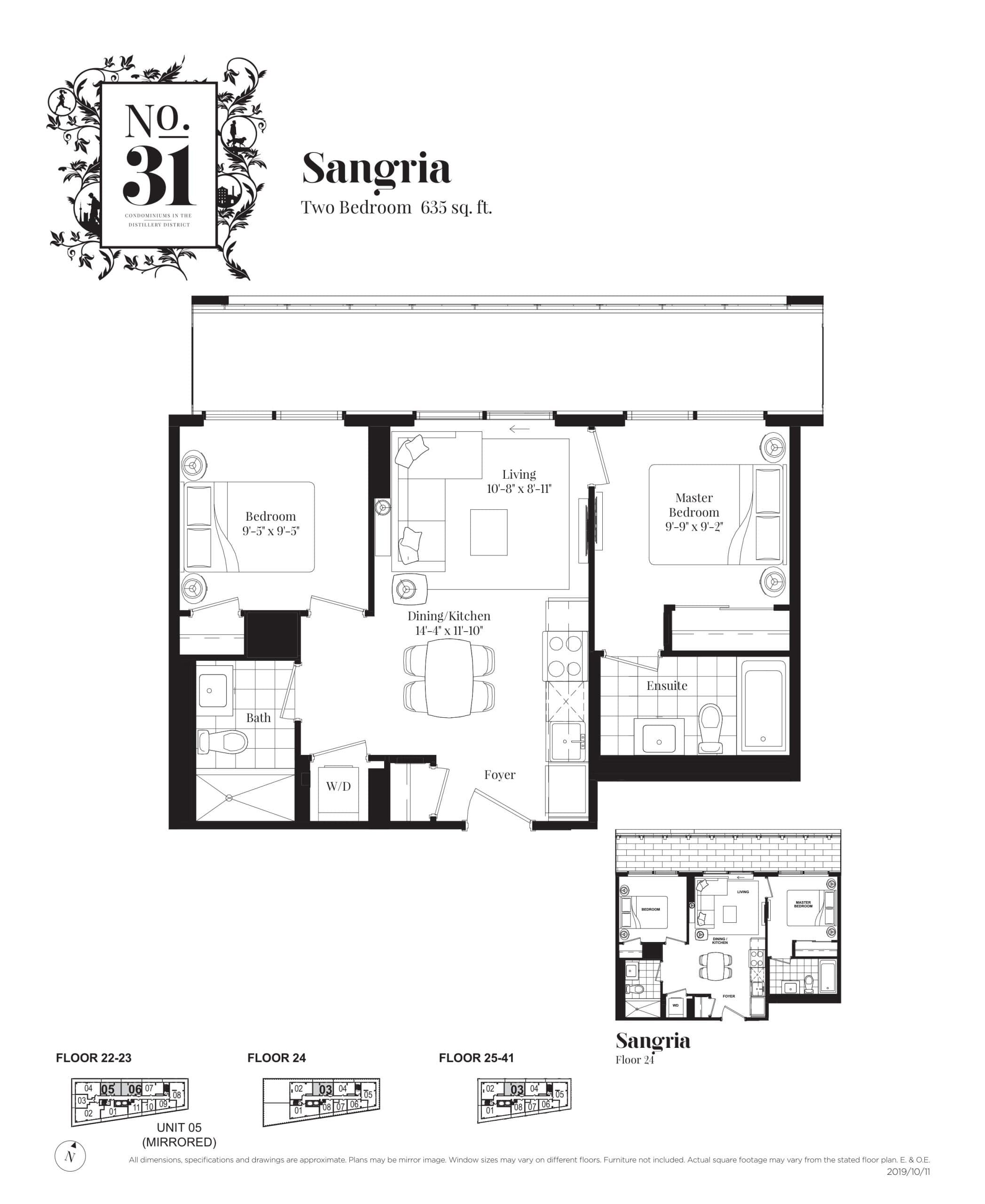 Sangria Floor Plan at No. 31 Condos - 635 sq.ft