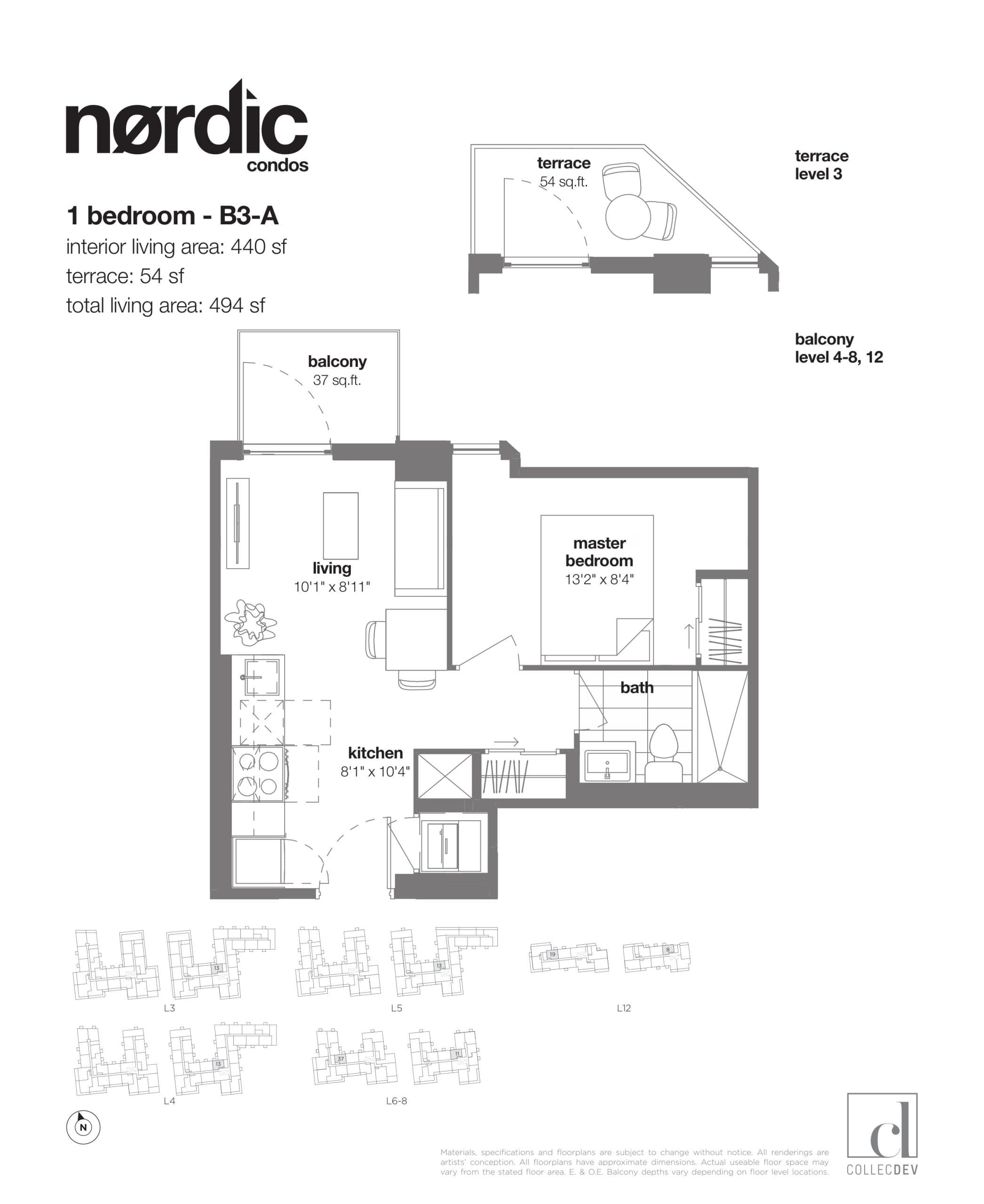 B3-A Floor Plan at Nordic Condos - 440 sq.ft
