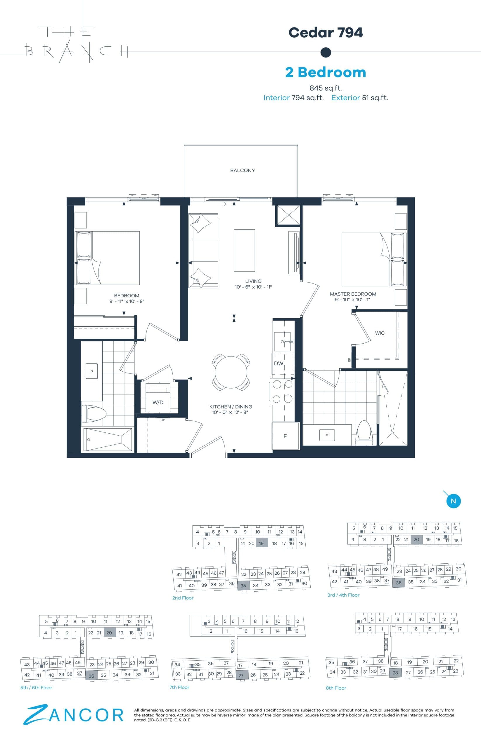 Cedar 794 Floor Plan at The Branch Condos - 794 sq.ft