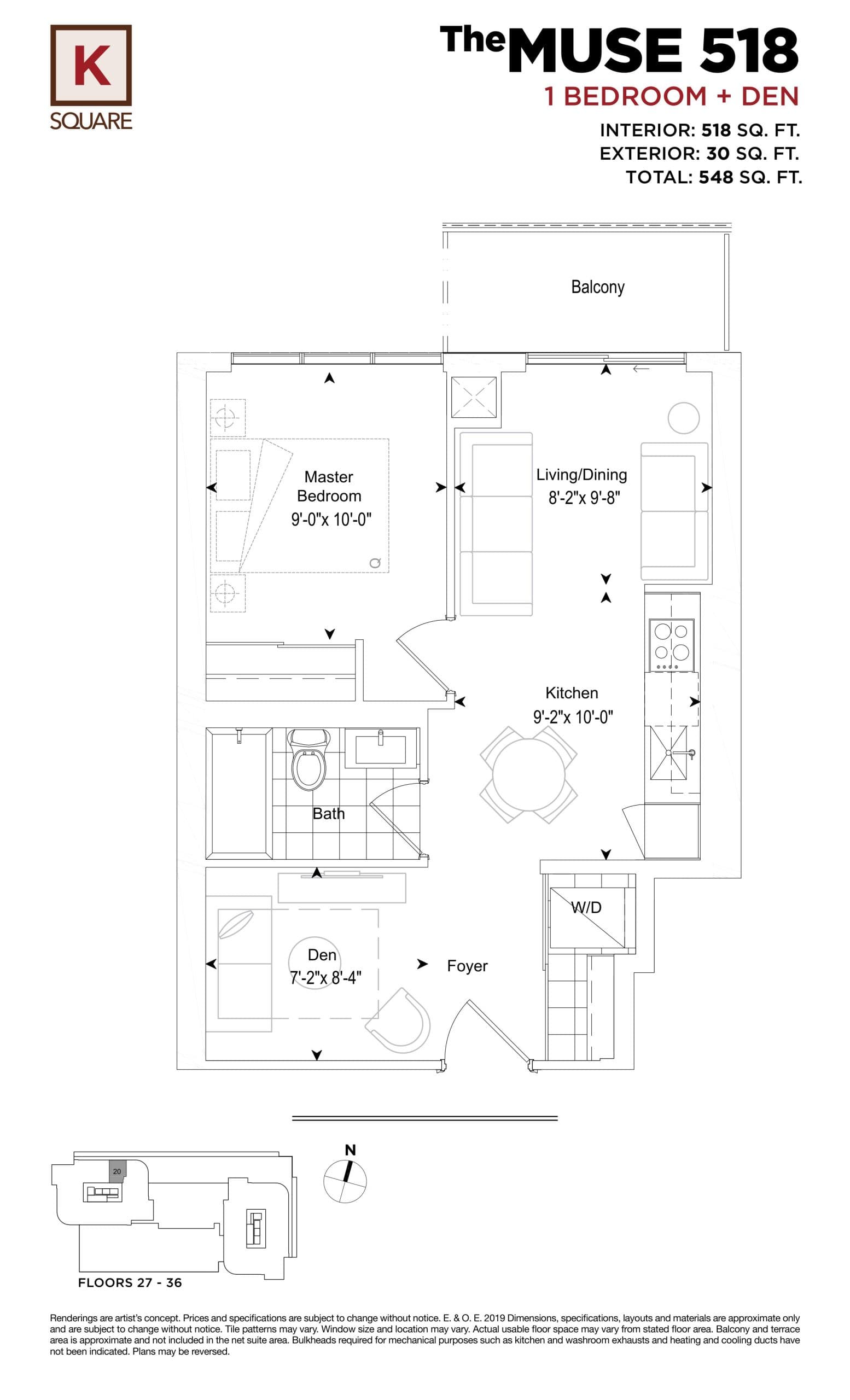 The Muse 518 Floor Plan at KSquare Condos - 518 sq.ft