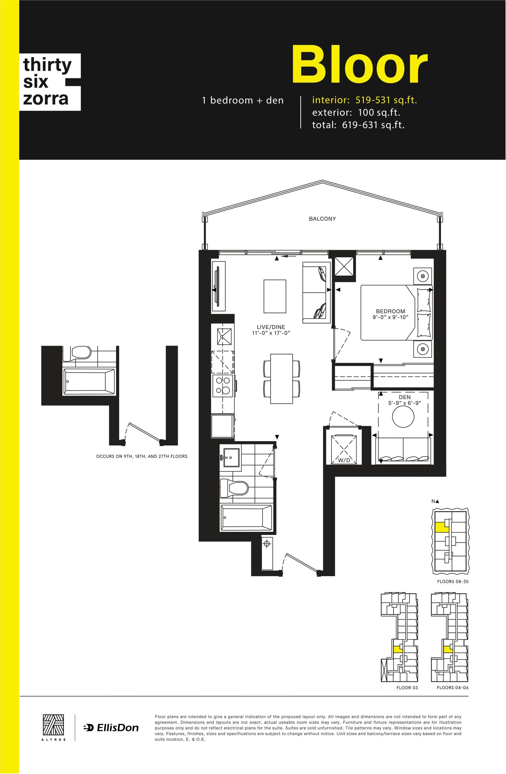 Bloor Floor Plan at Thirty Six Zorra Condos - 531 sq.ft