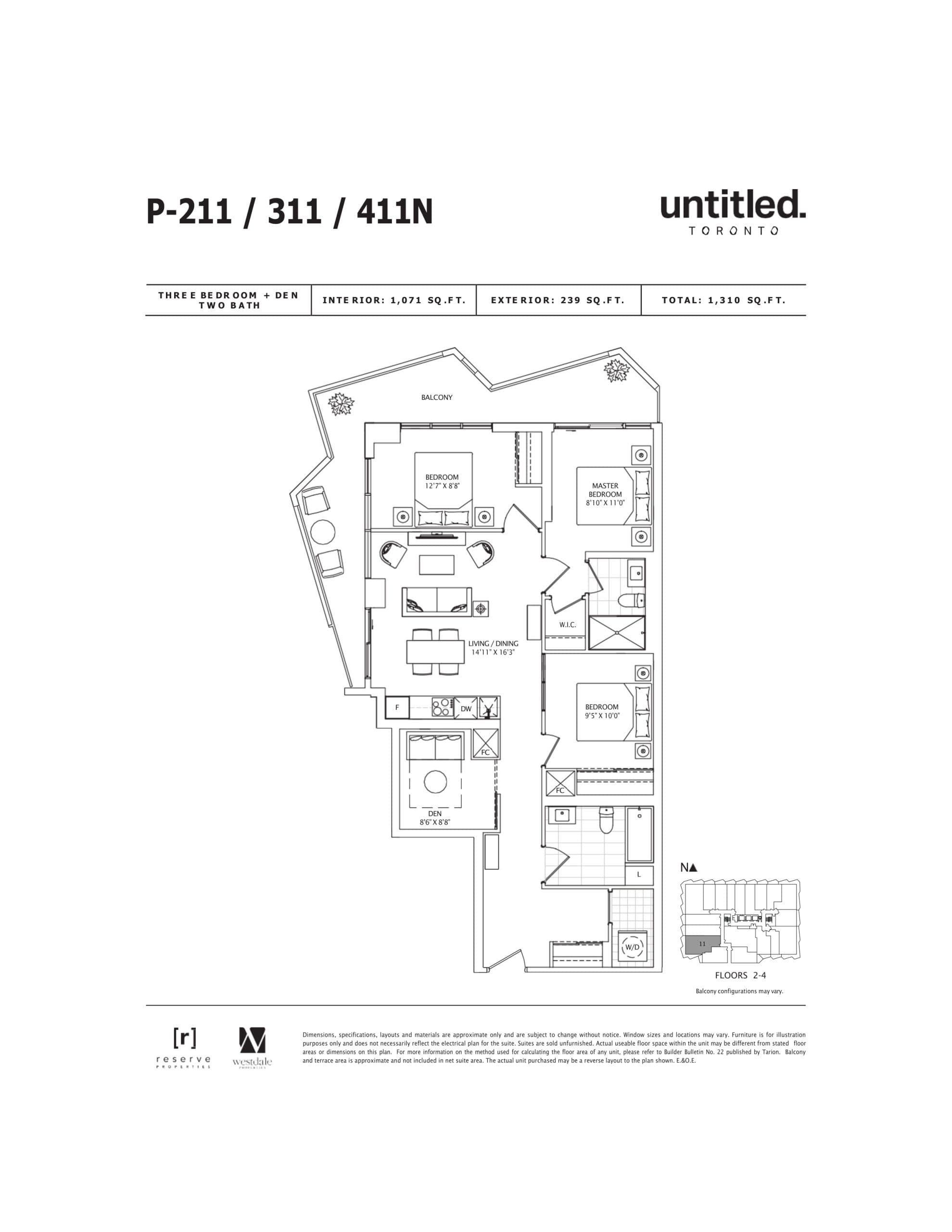 P-211/311/411N Floor Plan at Untitled North Tower Condos - 1071 sq.ft