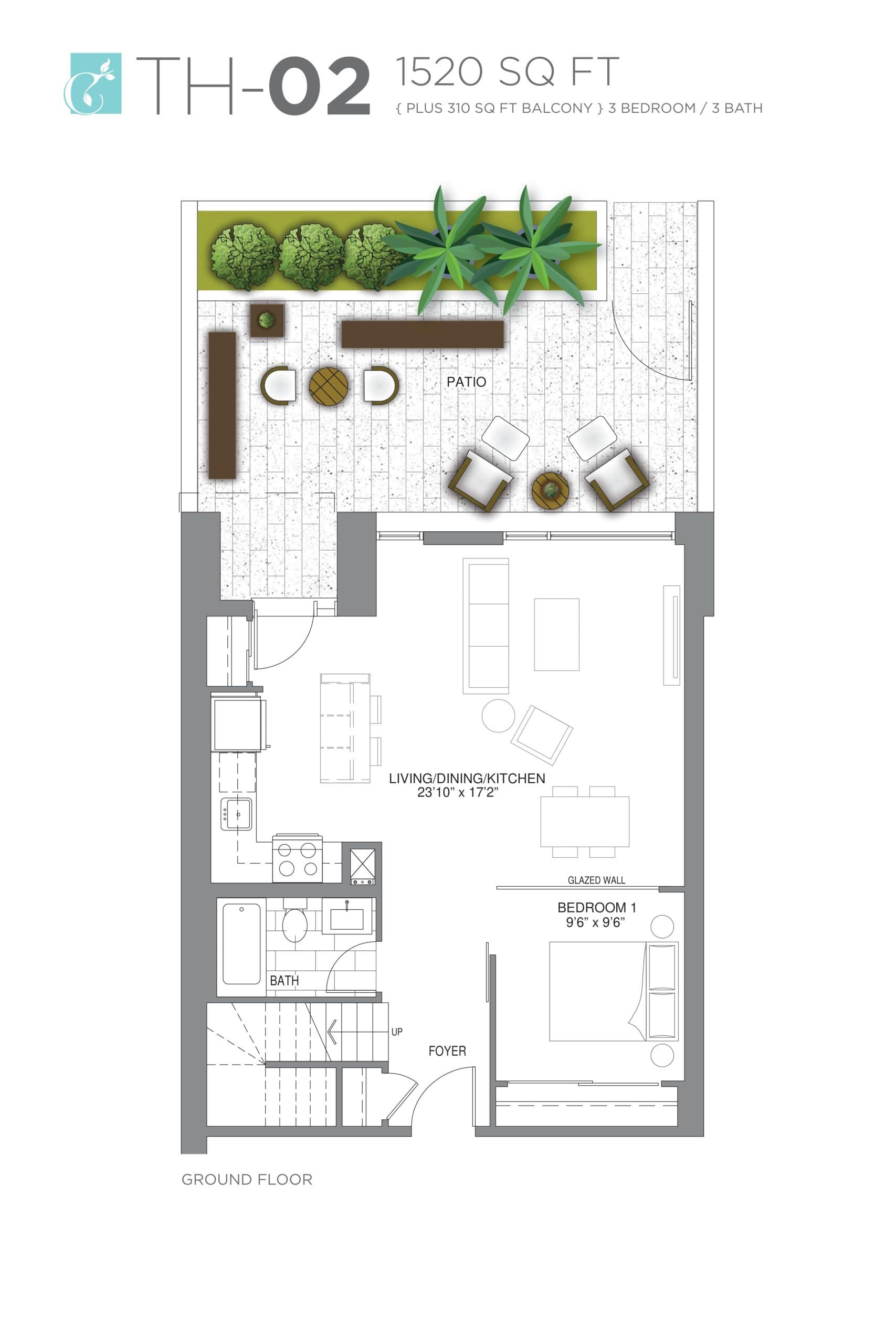 TH-02 (1/2) Floor Plan at The Charlotte Condos - 1520 sq.ft