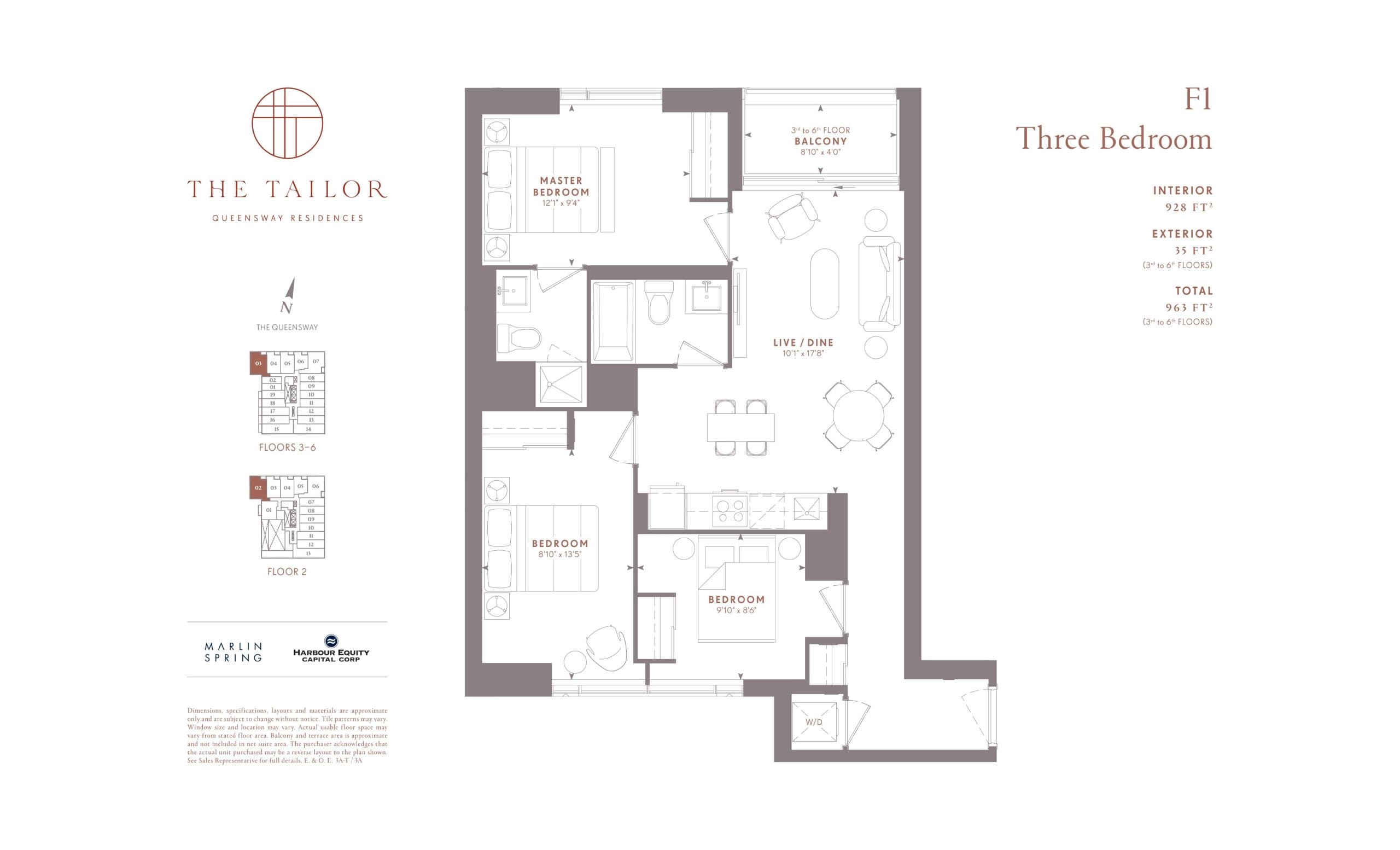 F1 Floor Plan at The Tailor Queensway Residences - 928 sq.ft