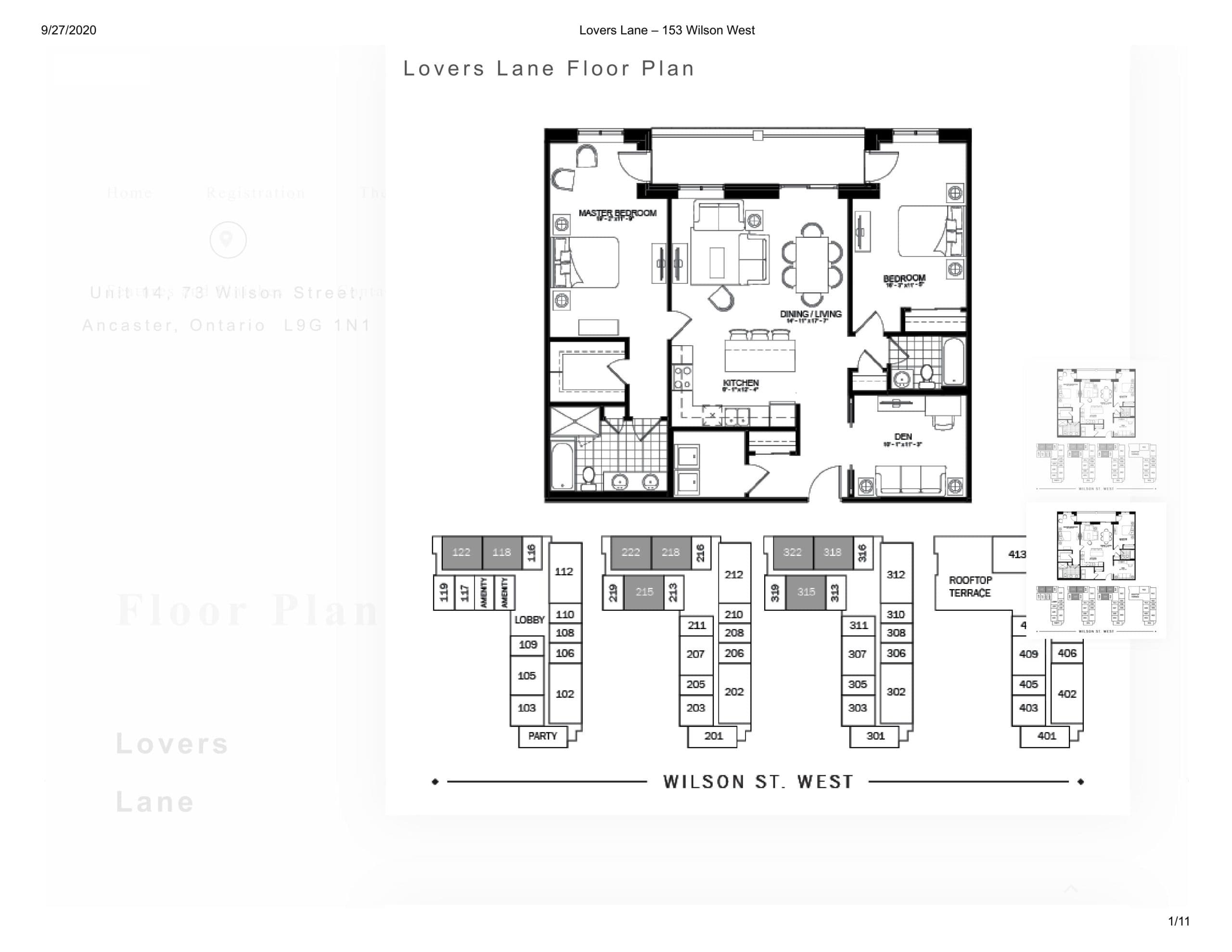 Lovers Lane Floor Plan at 153 Wilson West Condos - 1432 sq.ft