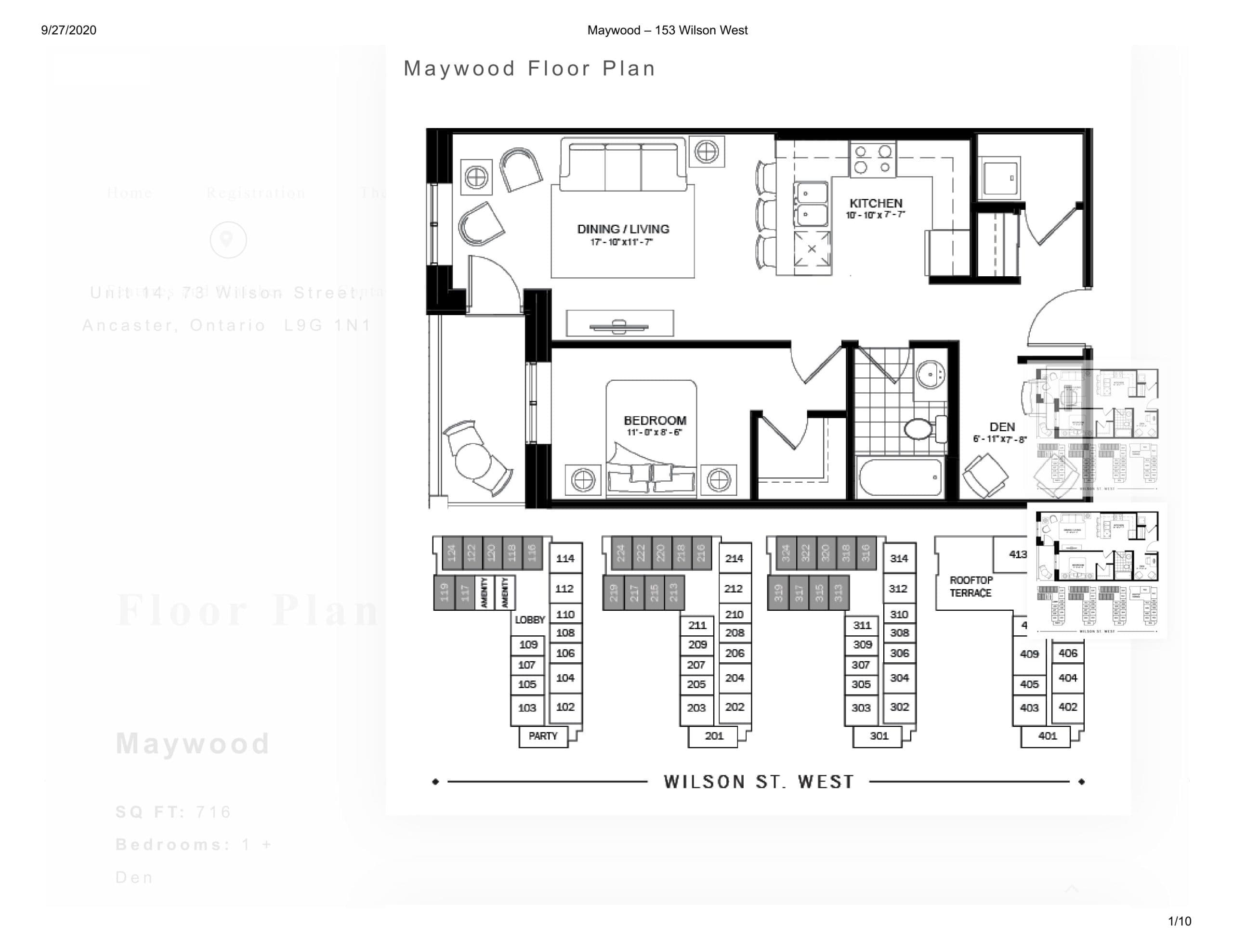 Maywood Floor Plan at 153 Wilson West Condos - 716 sq.ft