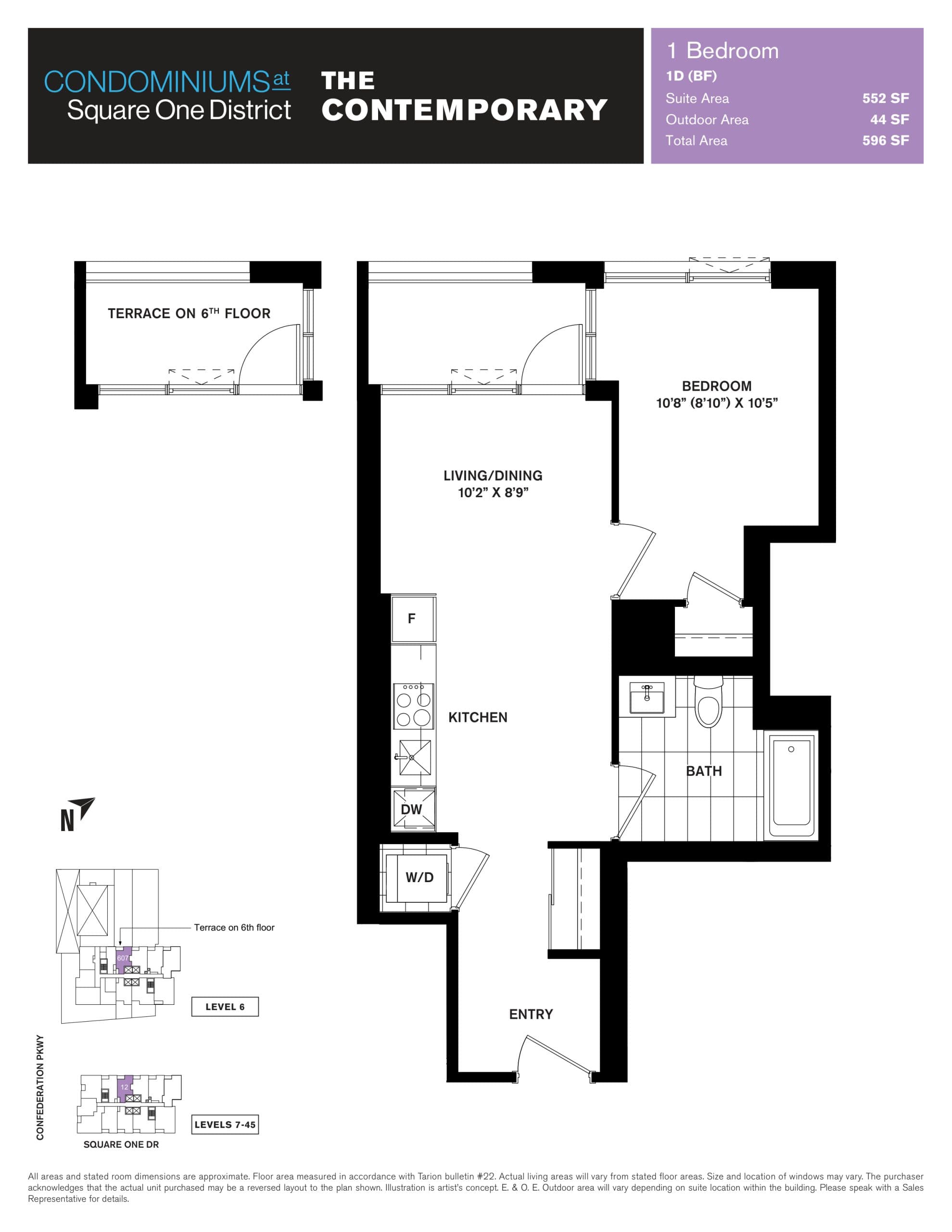 The Contemporary Floor Plan at Condominiums at Square One District - 552 sq.ft
