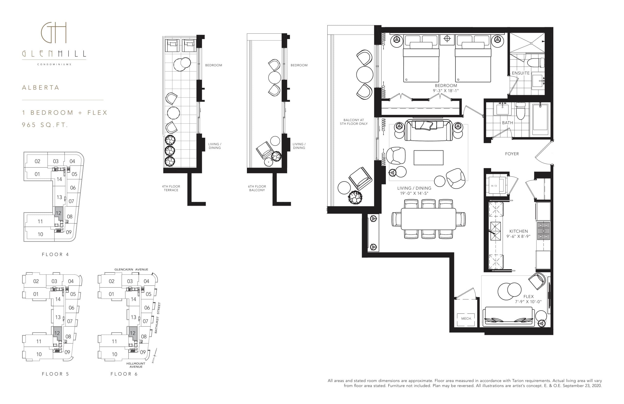 Alberta Floor Plan at Glen Hill Condos - 965 sq.ft