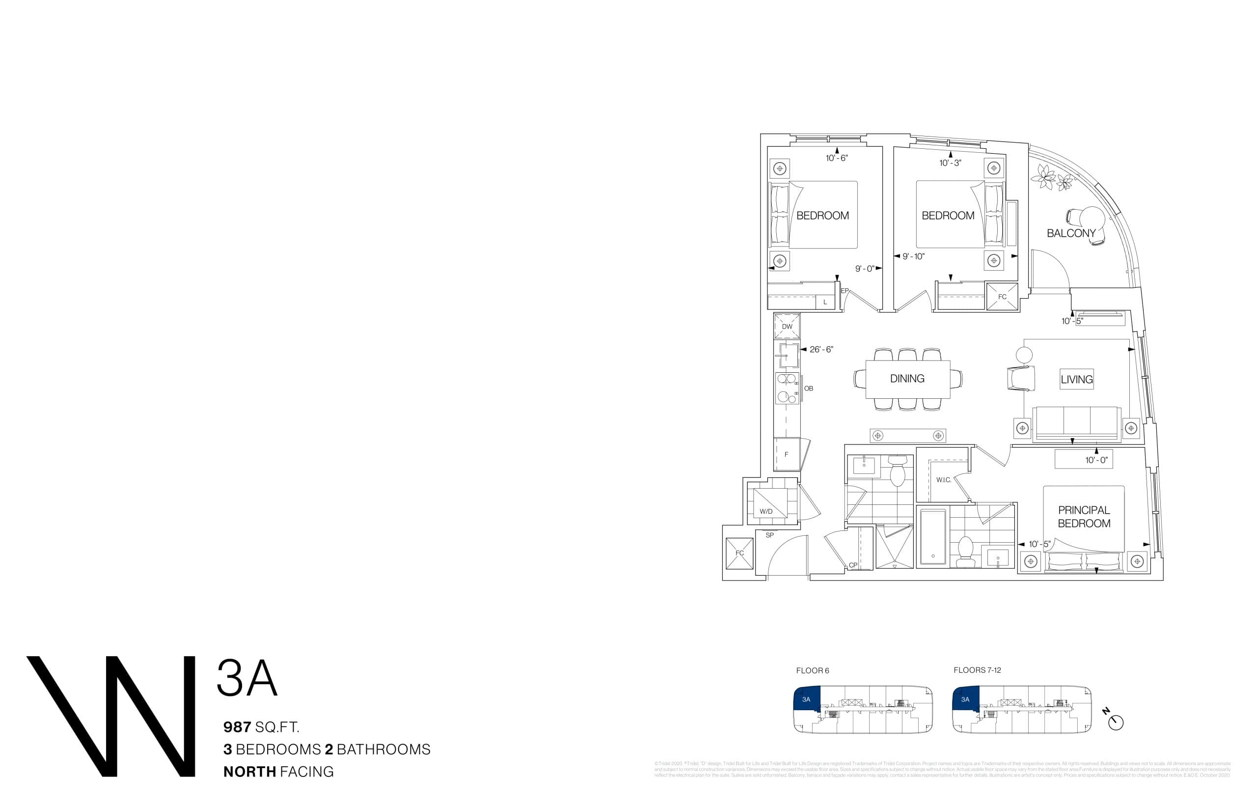3A Floor Plan at Westerly Condos - 987 sq.ft