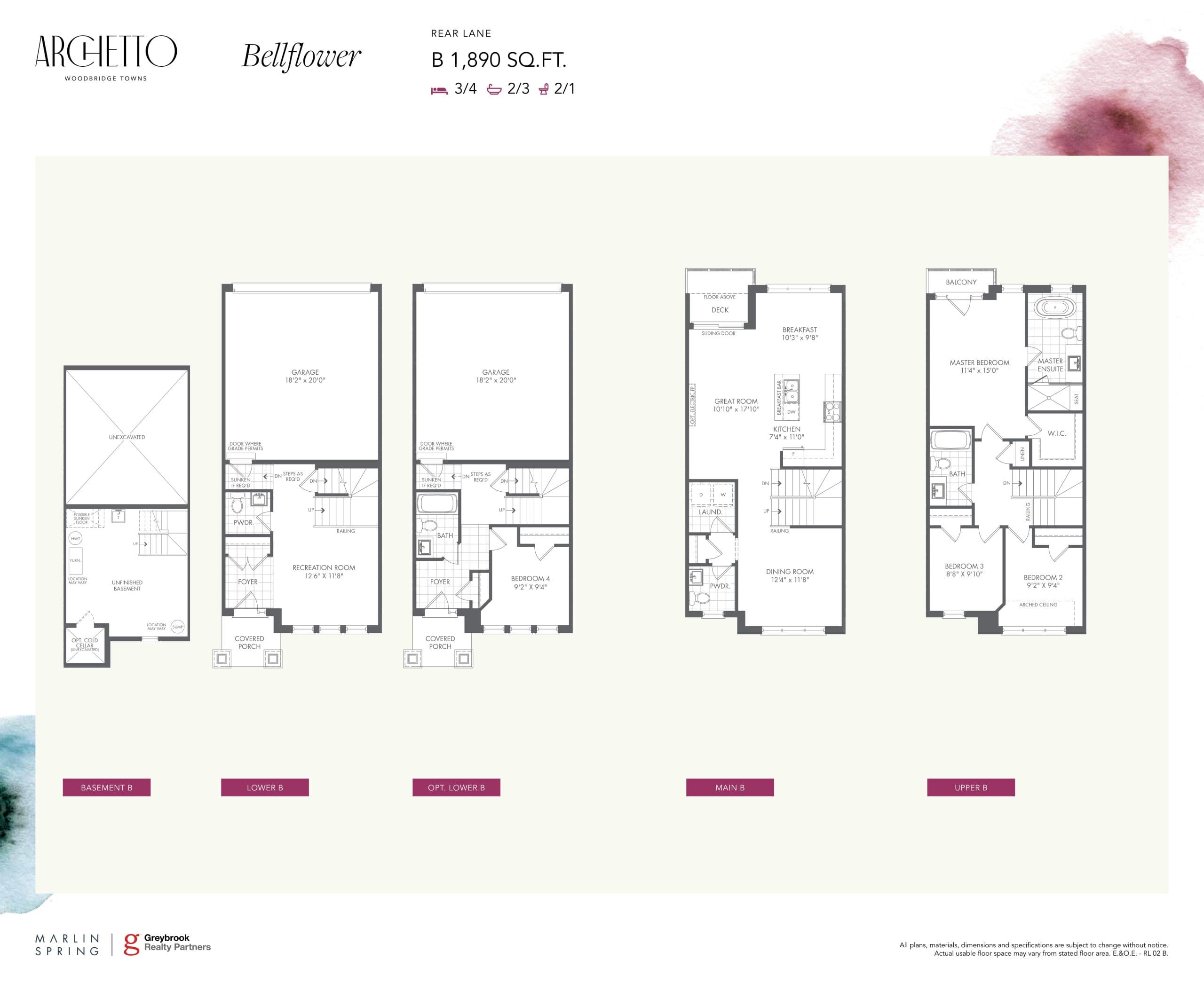 Bellflower B Floor Plan at Archetto Woodbridge Towns - 1890 sq.ft