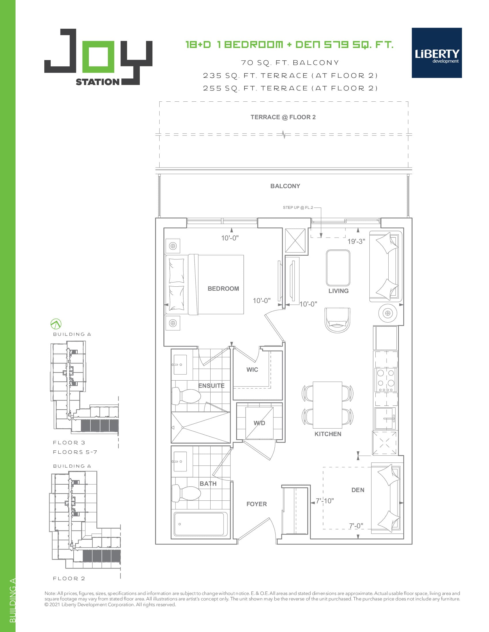 1B+D (Building A) Floor Plan at Joy Station Condos - 579 sq.ft
