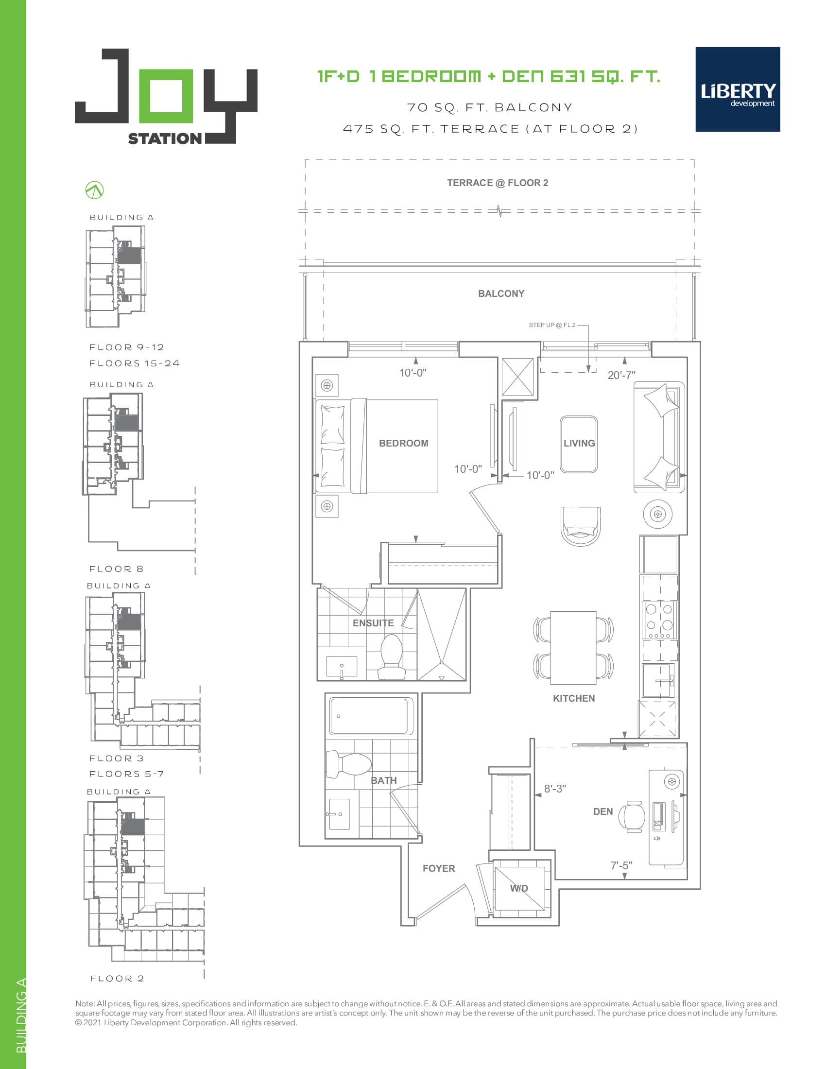 1F+D (Building A) Floor Plan at Joy Station Condos - 631 sq.ft