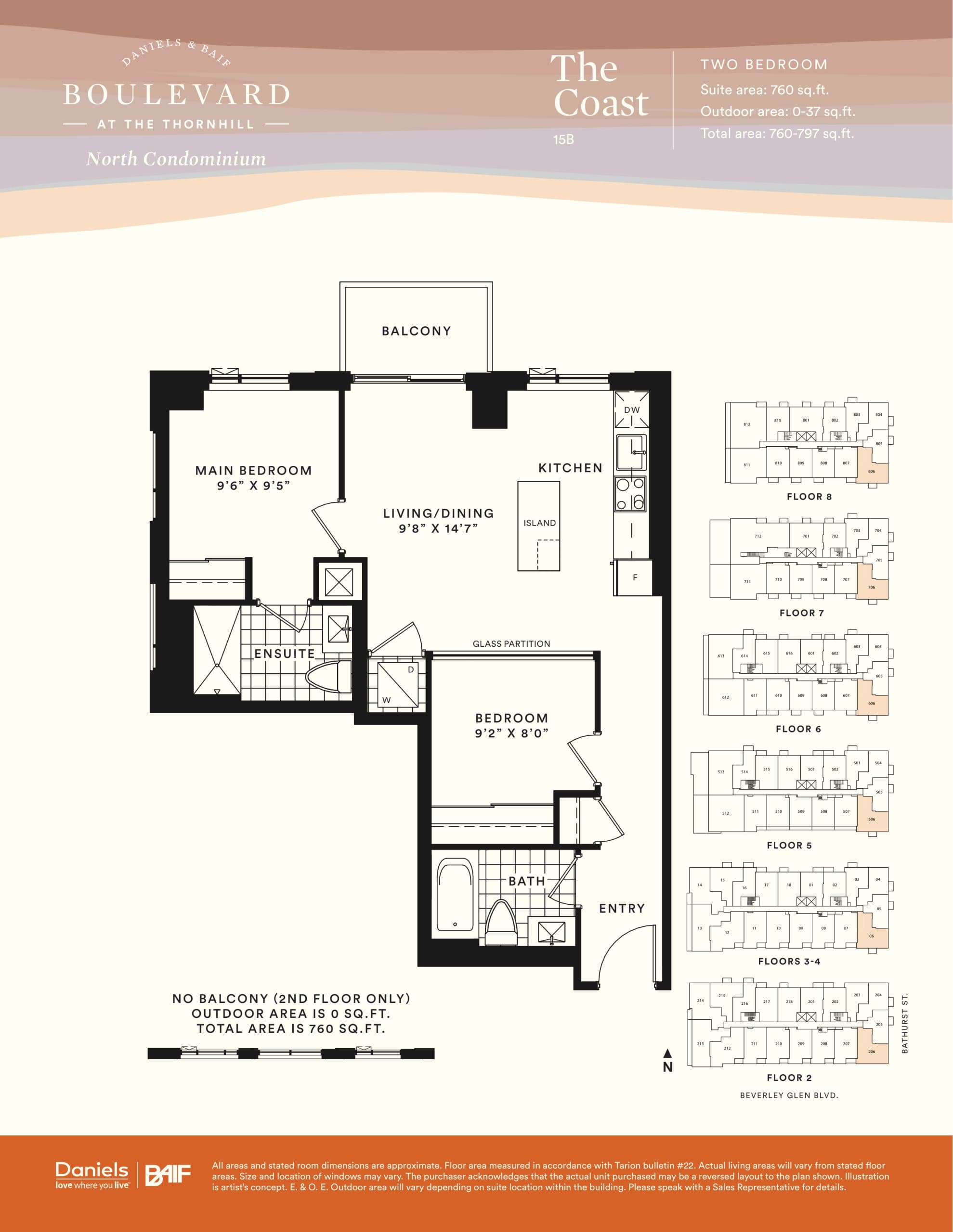 The Coast (North Tower) Floor Plan at Boulevard at The Thornhill Condos - 760 sq.ft