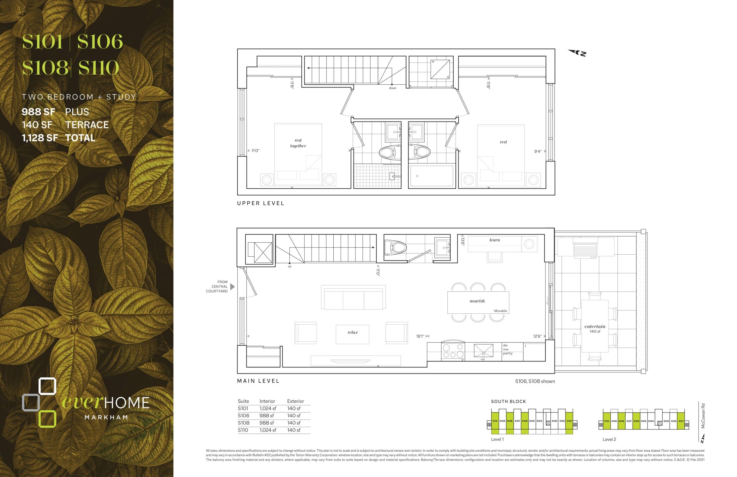 S101 | S106 | S108 | S110 Floor Plan at EverHome Markham Condos - 988 sq.ft
