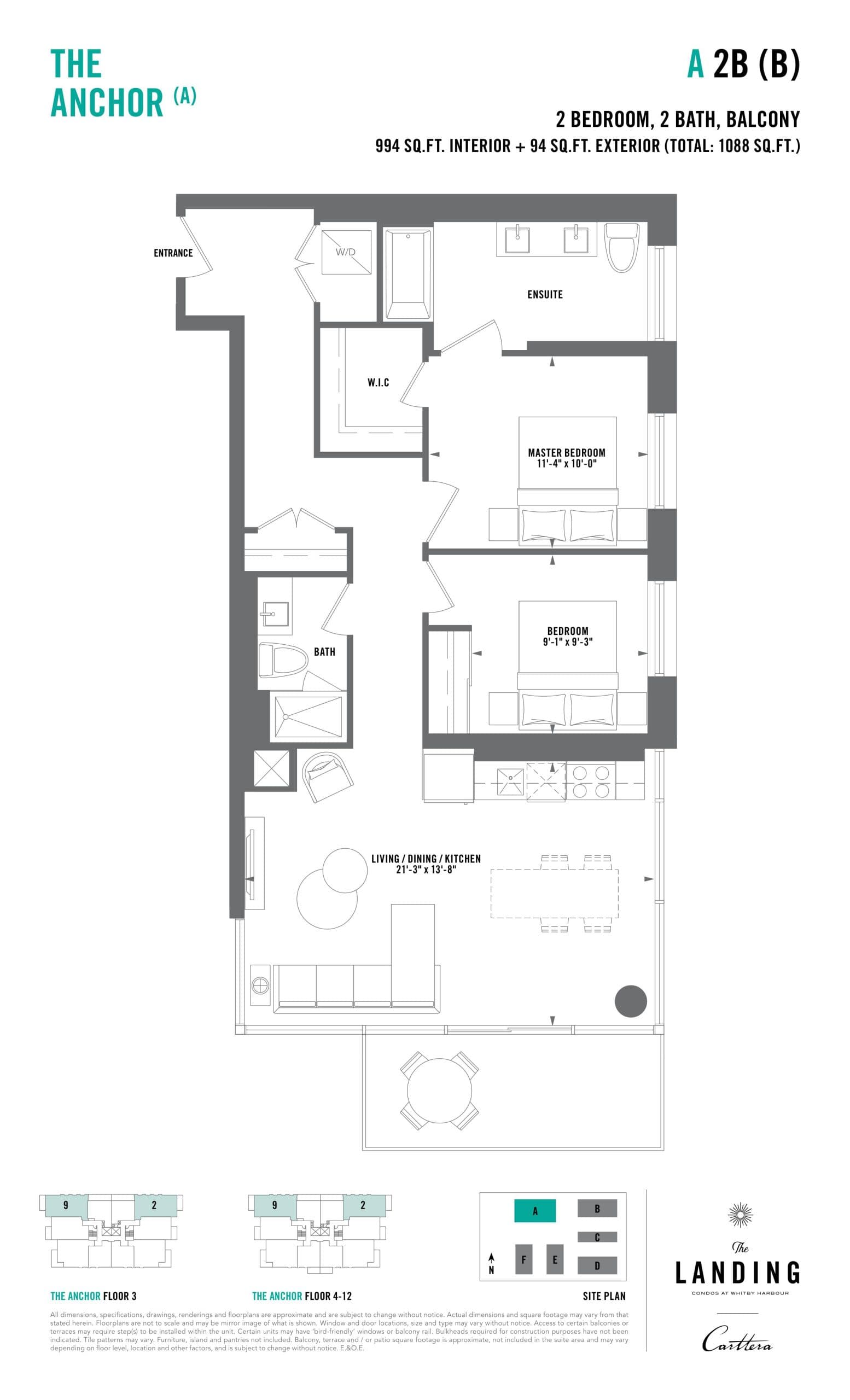 A-2B-B Floor Plan at The Landing Condos at Whitby Harbour - 994 sq.ft