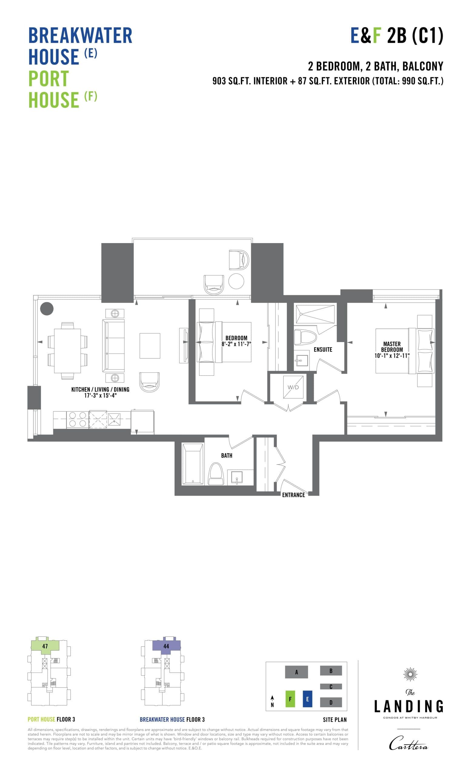 E&F-2B-C1 Floor Plan at The Landing Condos at Whitby Harbour - 903 sq.ft