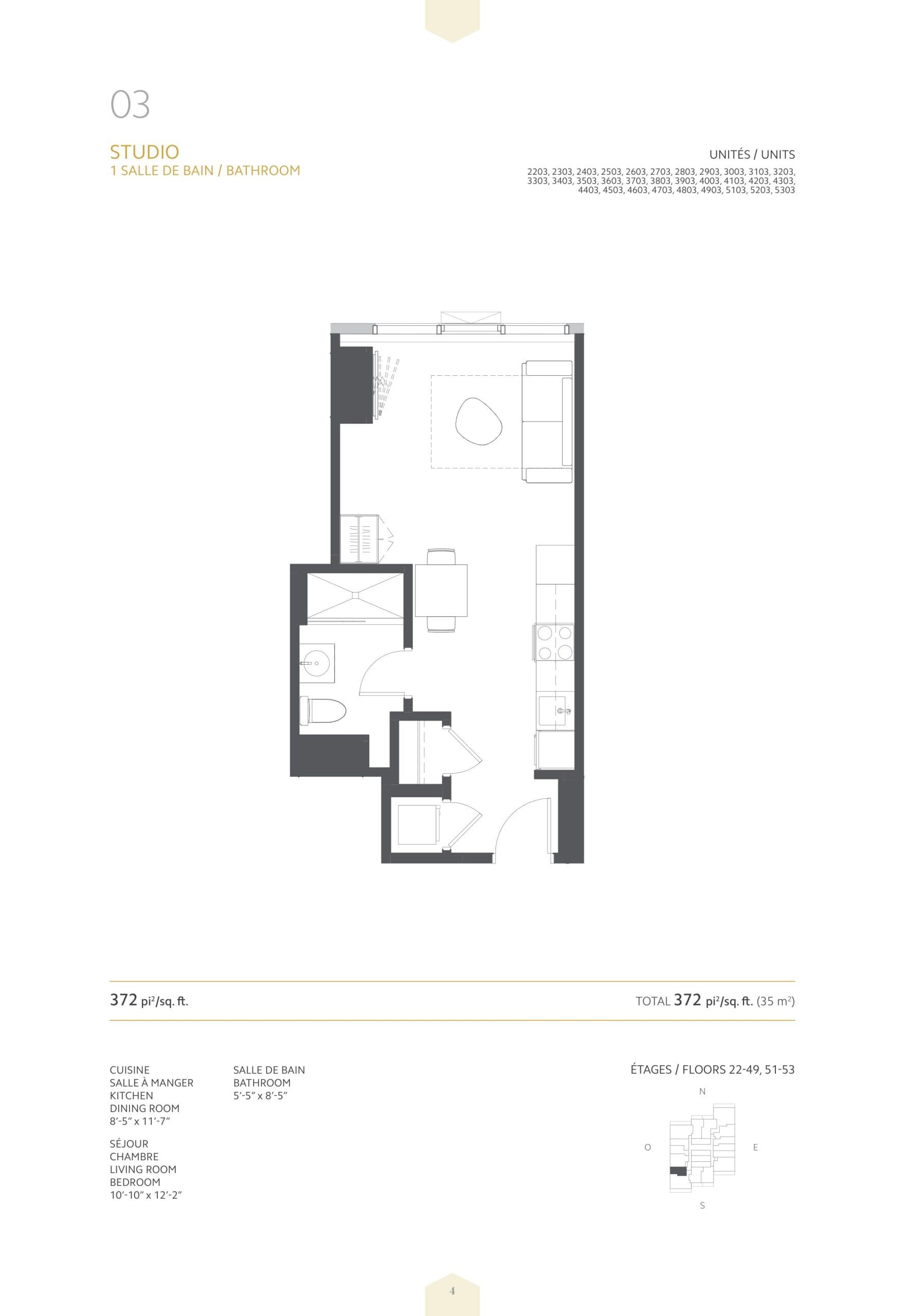 03 - Studio Floor Plan at 1 Square Phillips Condos - 372 sq.ft
