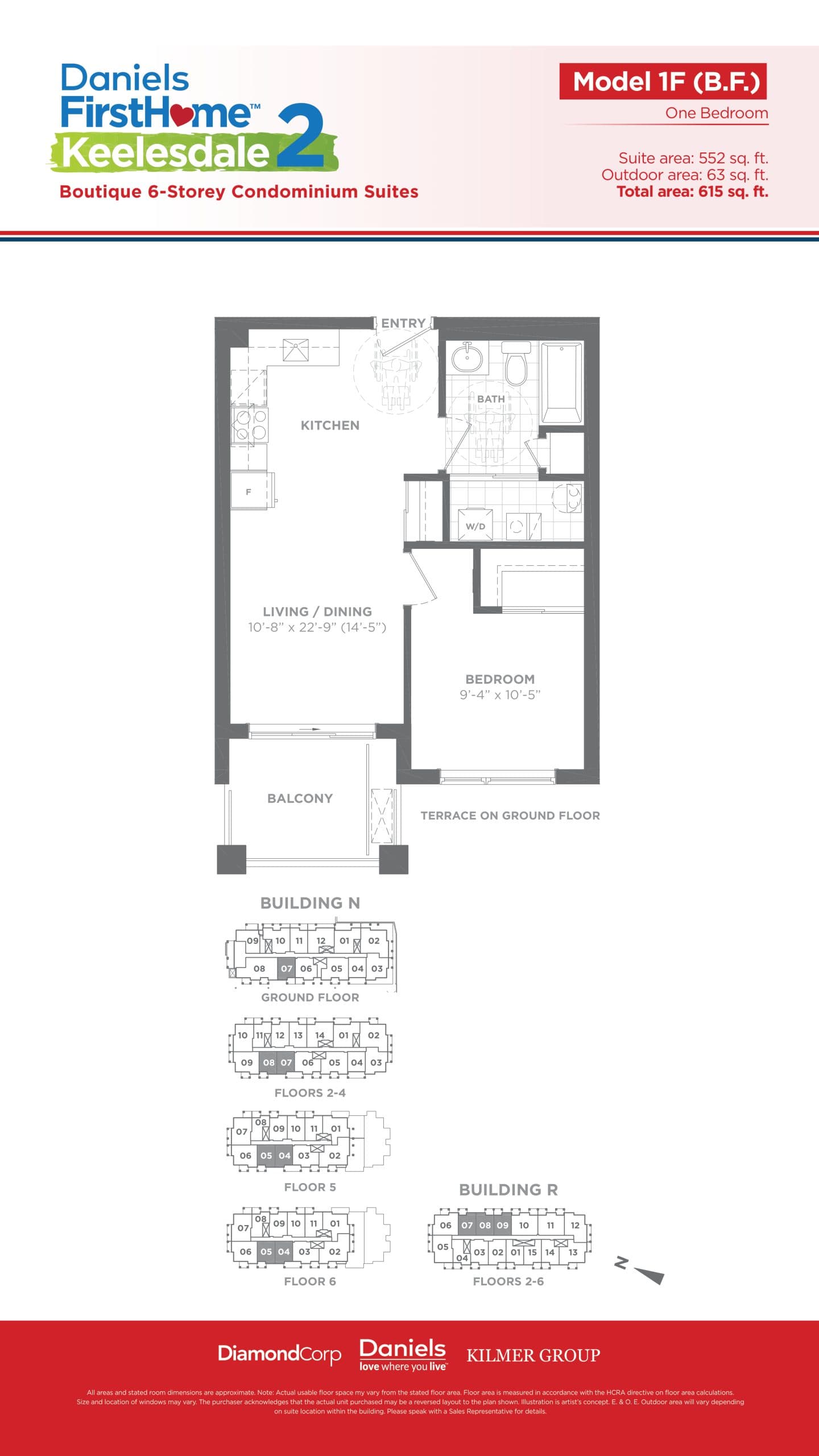 Model 1F (B.F.) Floor Plan at Daniels FirstHome™ Keelesdale 2 - 552 sq.ft