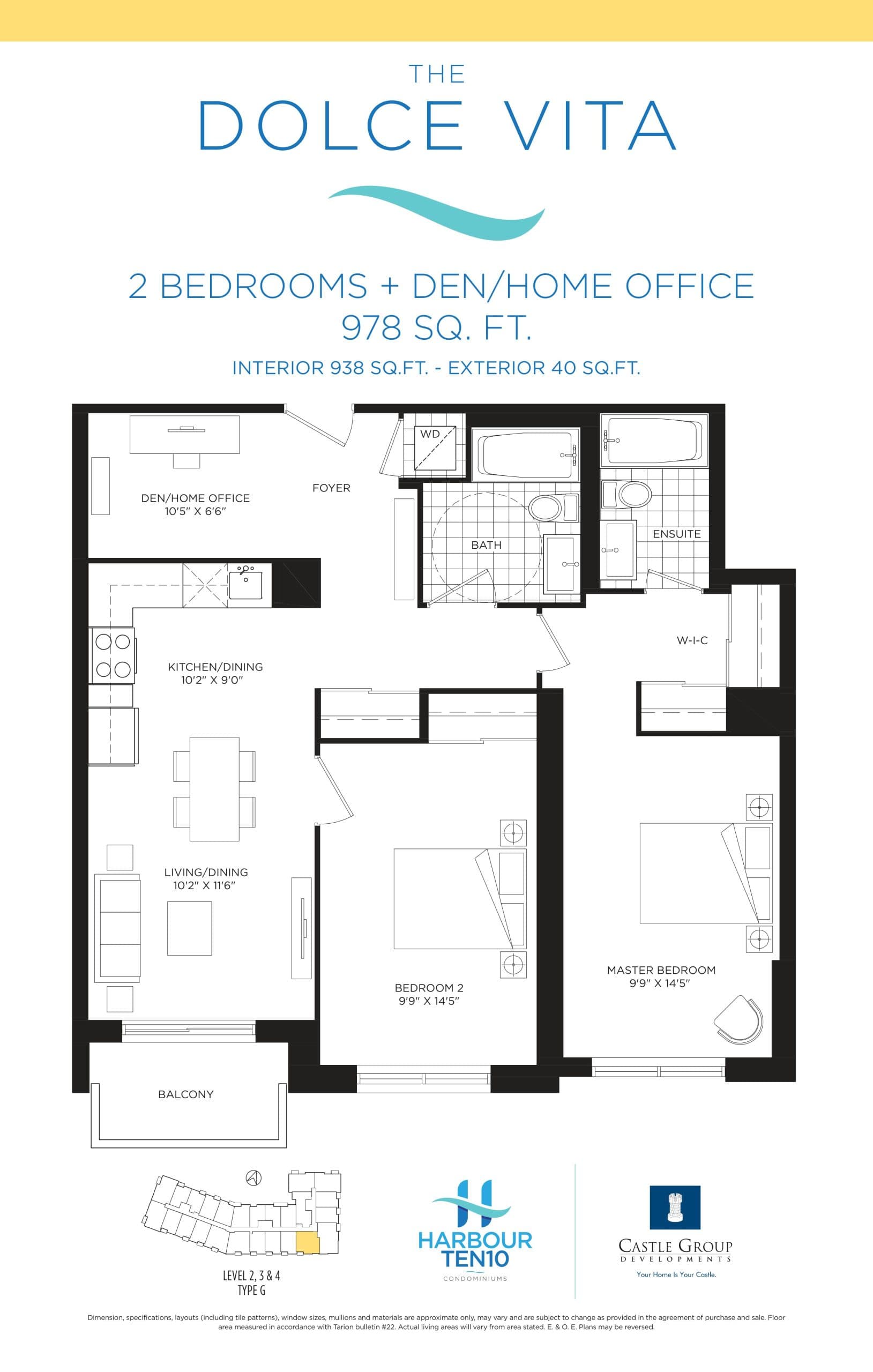 The Dolce Vita Floor Plan at Harbour Ten10 Condos - 938 sq.ft