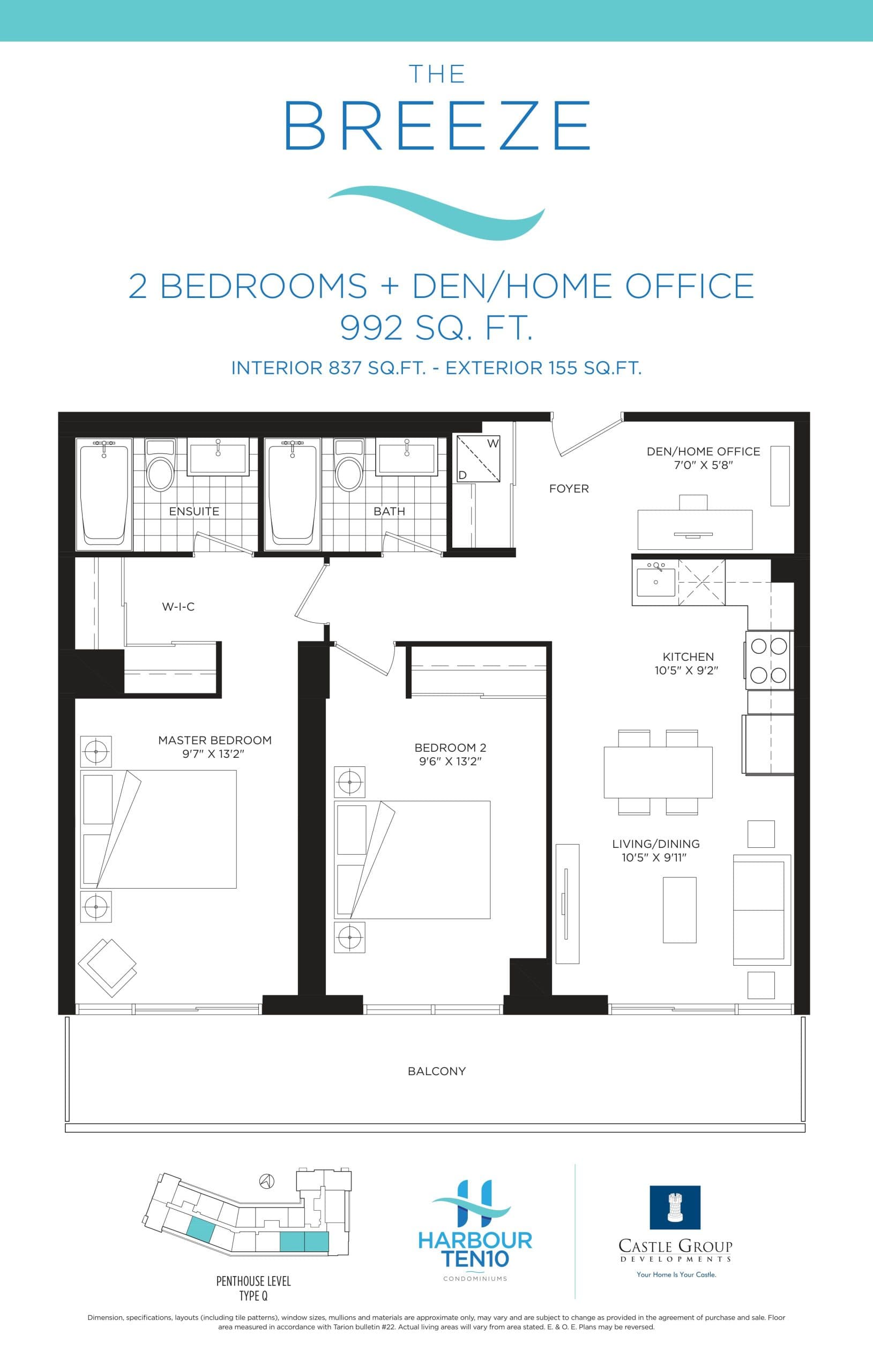The Breeze Floor Plan at Harbour Ten10 Condos - 837 sq.ft
