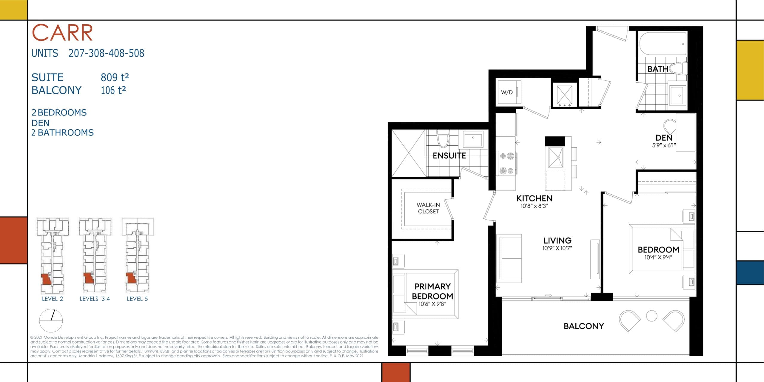 Carr (Modernist Collection) Floor Plan at Mondria 1 Condos - 809 sq.ft