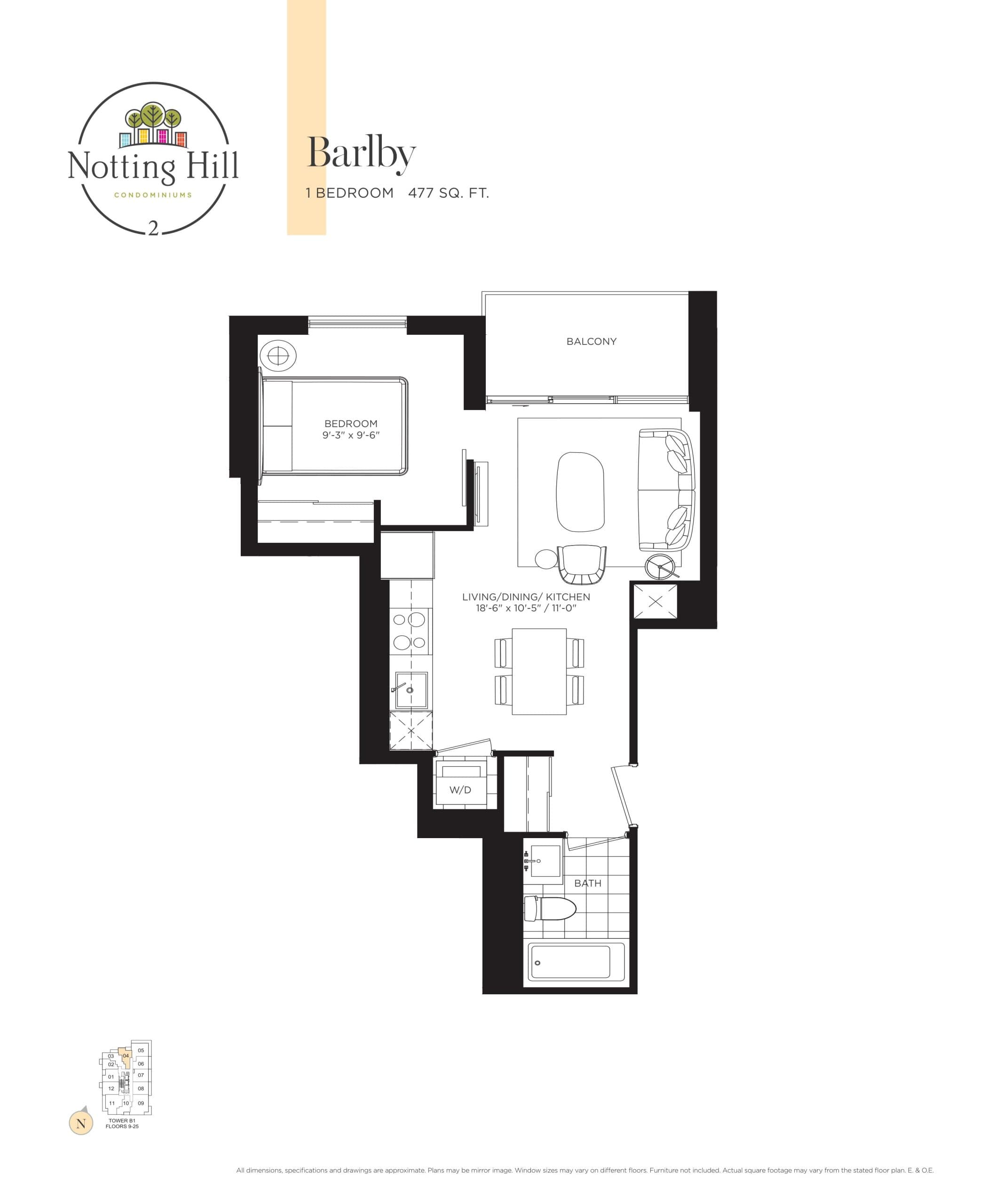 Barlby Floor Plan at Notting Hill Phase 2 Condos - 477 sq.ft