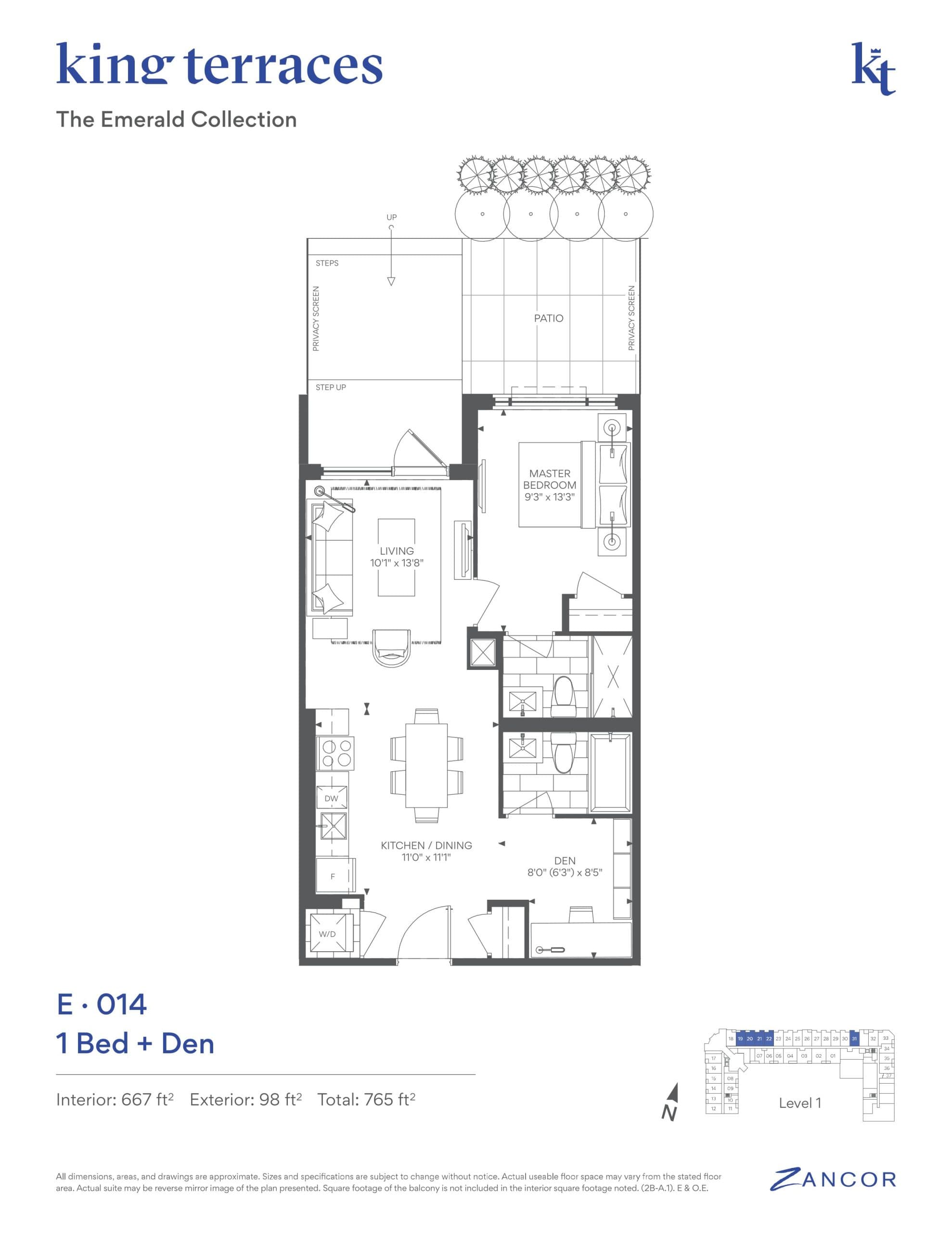 E-014 Floor Plan at King Terraces Condos - 667 sq.ft