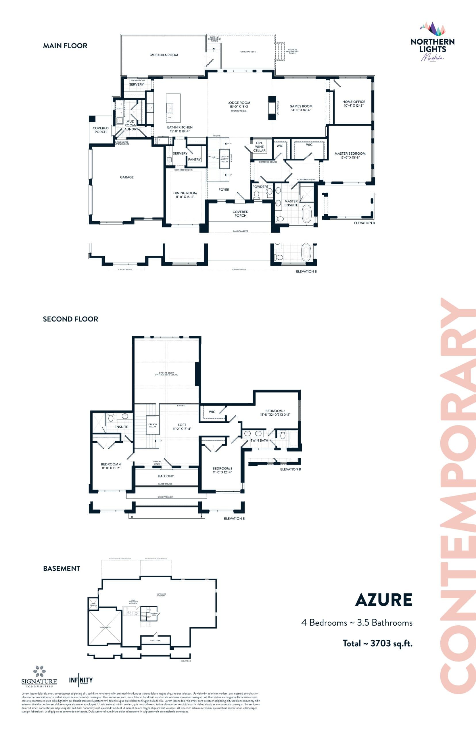 Azure Floor Plan at Northern Lights Muskoka - 3703 sq.ft