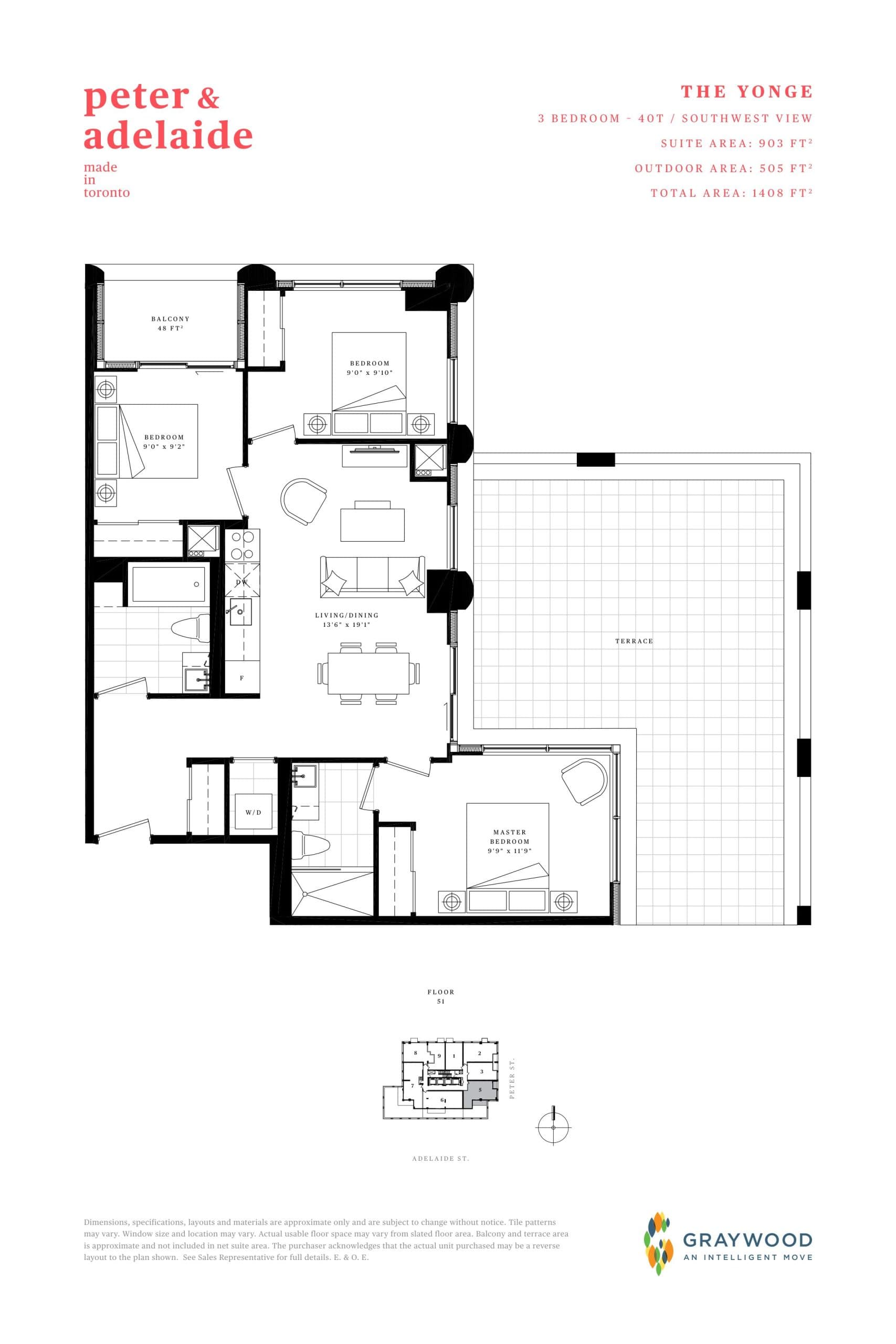 The Yonge Floor Plan at Peter & Adelaide Condos - 903 sq.ft