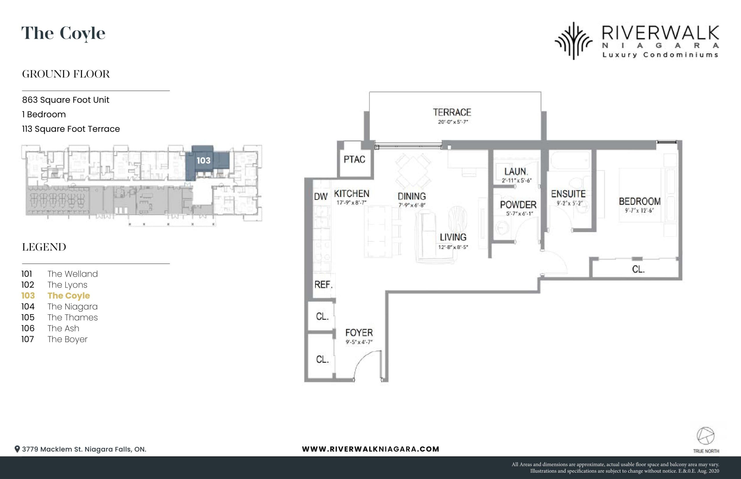 The Coyle Floor Plan at Riverwalk Niagara Falls Condos - 863 sq.ft