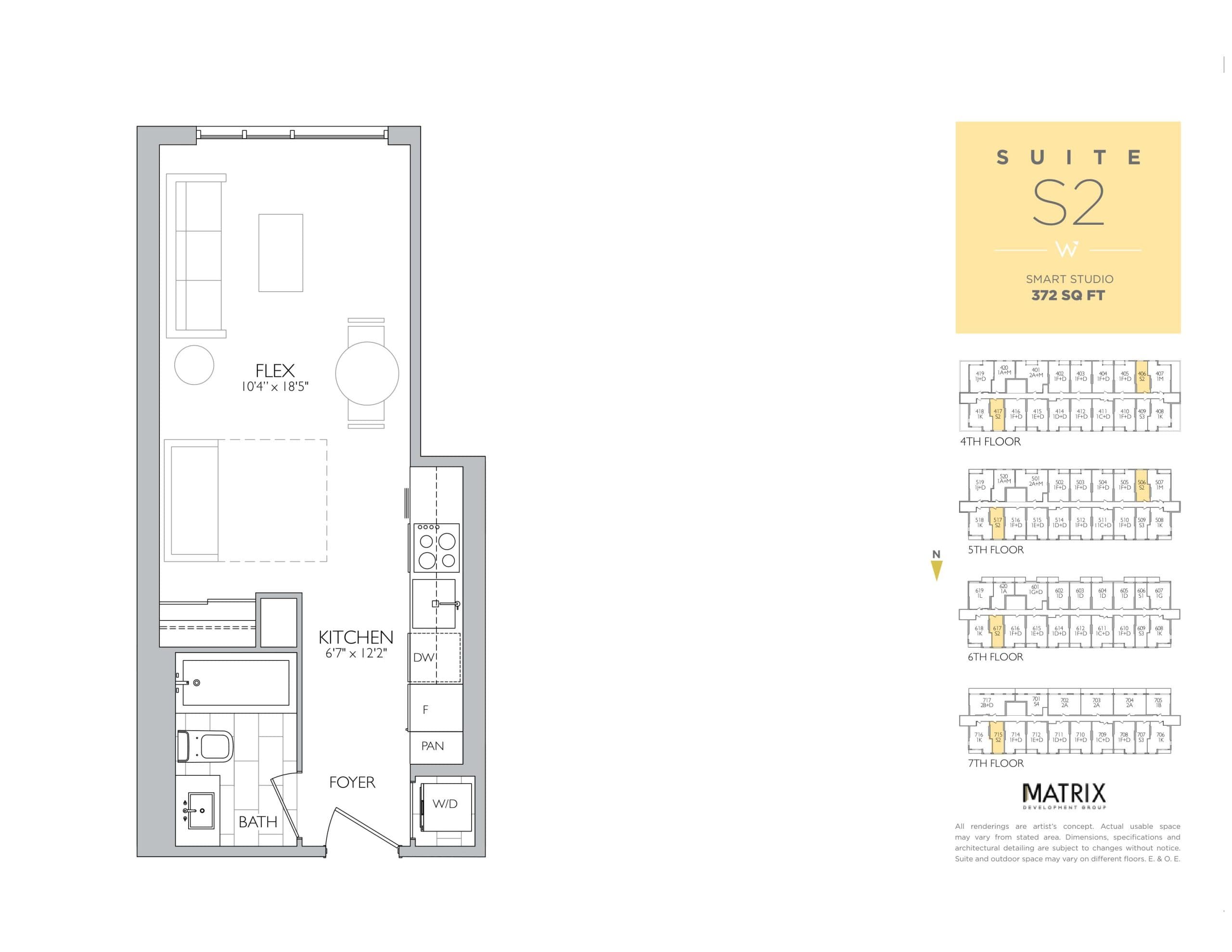 Suite S2 Floor Plan at Westgate on Main Condos - 372 sq.ft