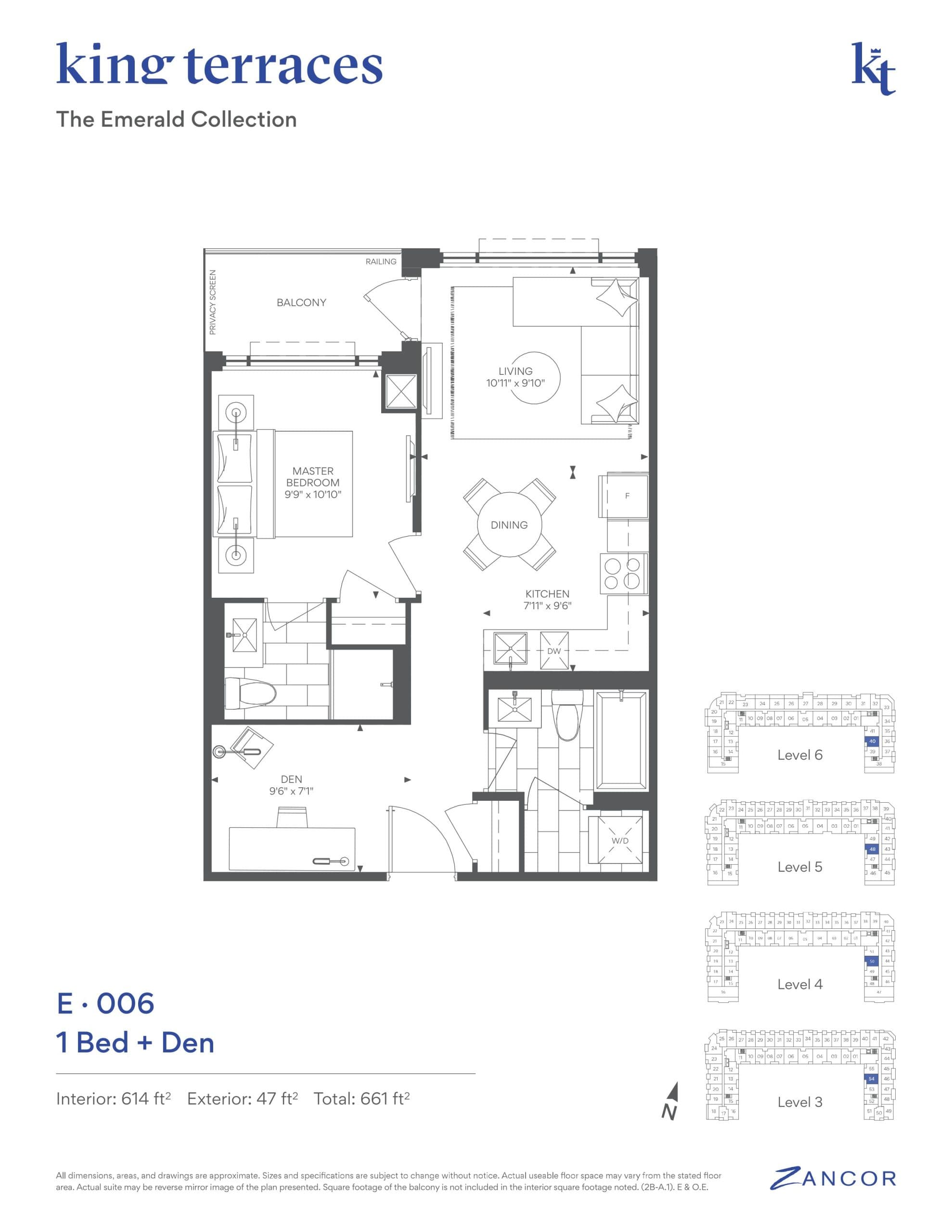 E-006 Floor Plan at King Terraces Condos - 614 sq.ft